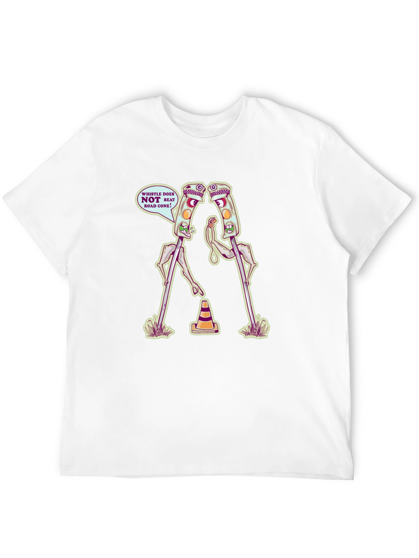 Black Funny Traffic Light vs Road Cone Cartoon T-Shirt view 12