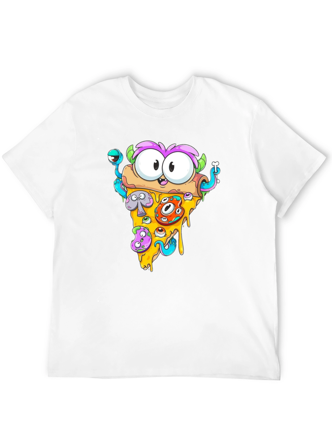 Black Pizza Monster Graphic Tee - Quirky Black T-Shirt view 12