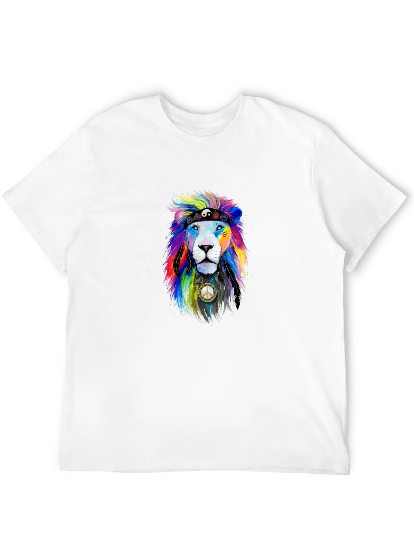 Black Rainbow Lion Peace Sign Graphic Tee view 12