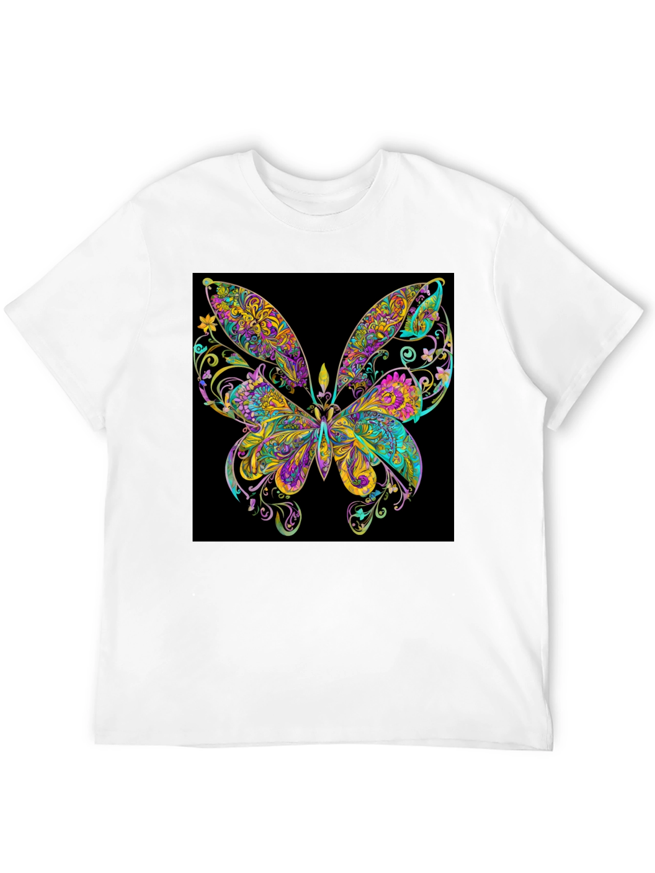 Black Psychedelic Butterfly Graphic Black T-Shirt view 12