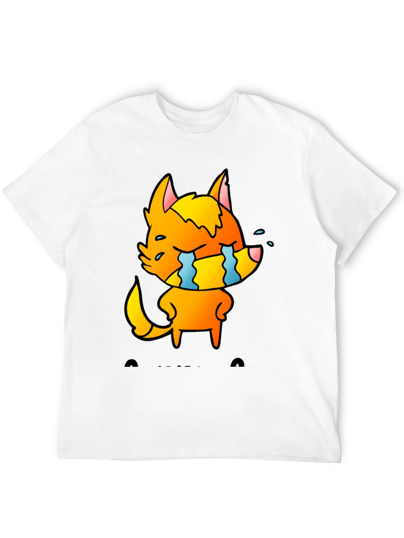 Black Cartoon Crying Fox Graphic Tee - Black view 12