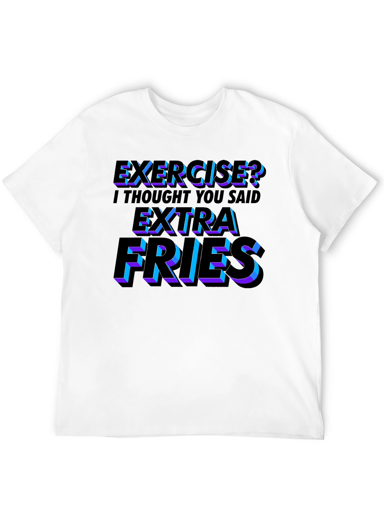 Black Funny Exercise? Extra Fries Men's Black T-Shirt view 12
