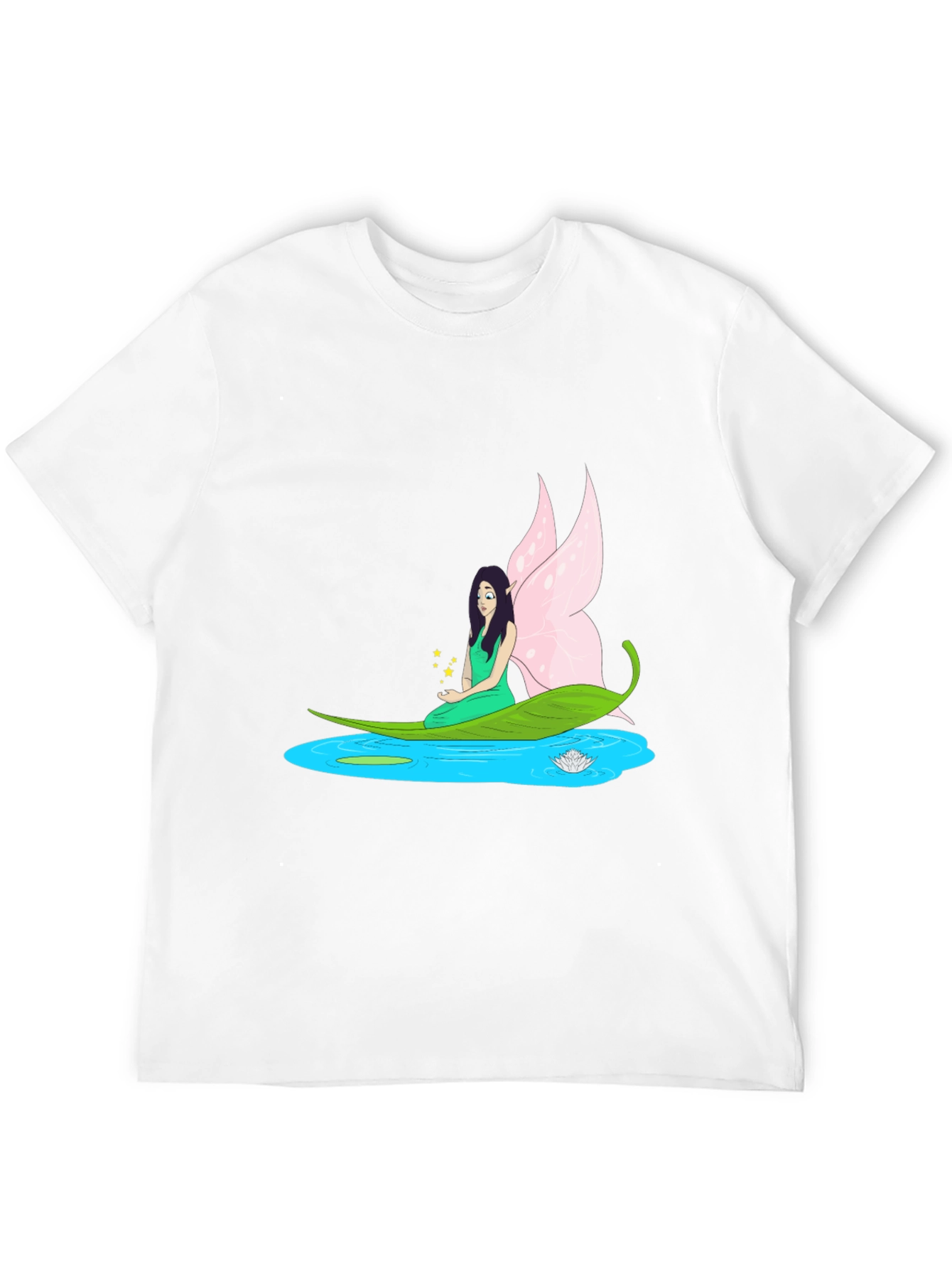 Black Fairy Water Lily Leaf Boat Black T-Shirt view 12