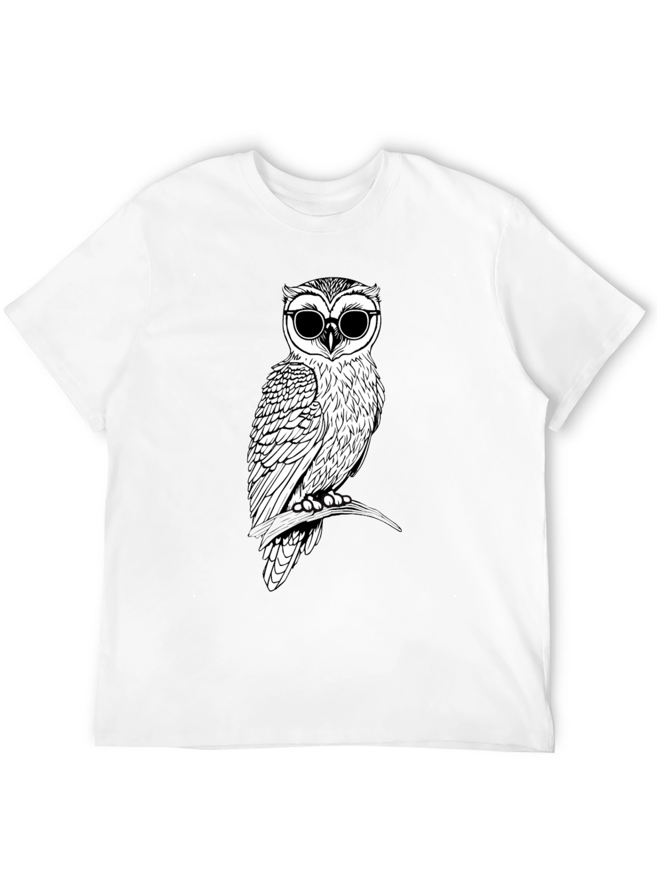 Black Cool Owl Graphic Tee - Black Cotton T-Shirt view 12