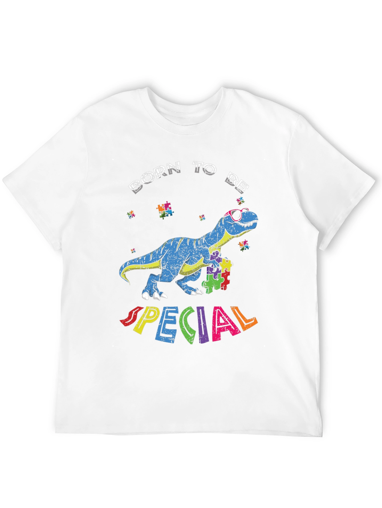 Black Born to Be Special Autism Awareness Dinosaur T-Shirt view 12