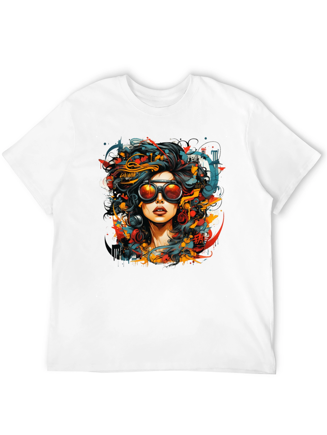 Black Abstract Woman Graphic Tee - Black Cotton T-Shirt view 12