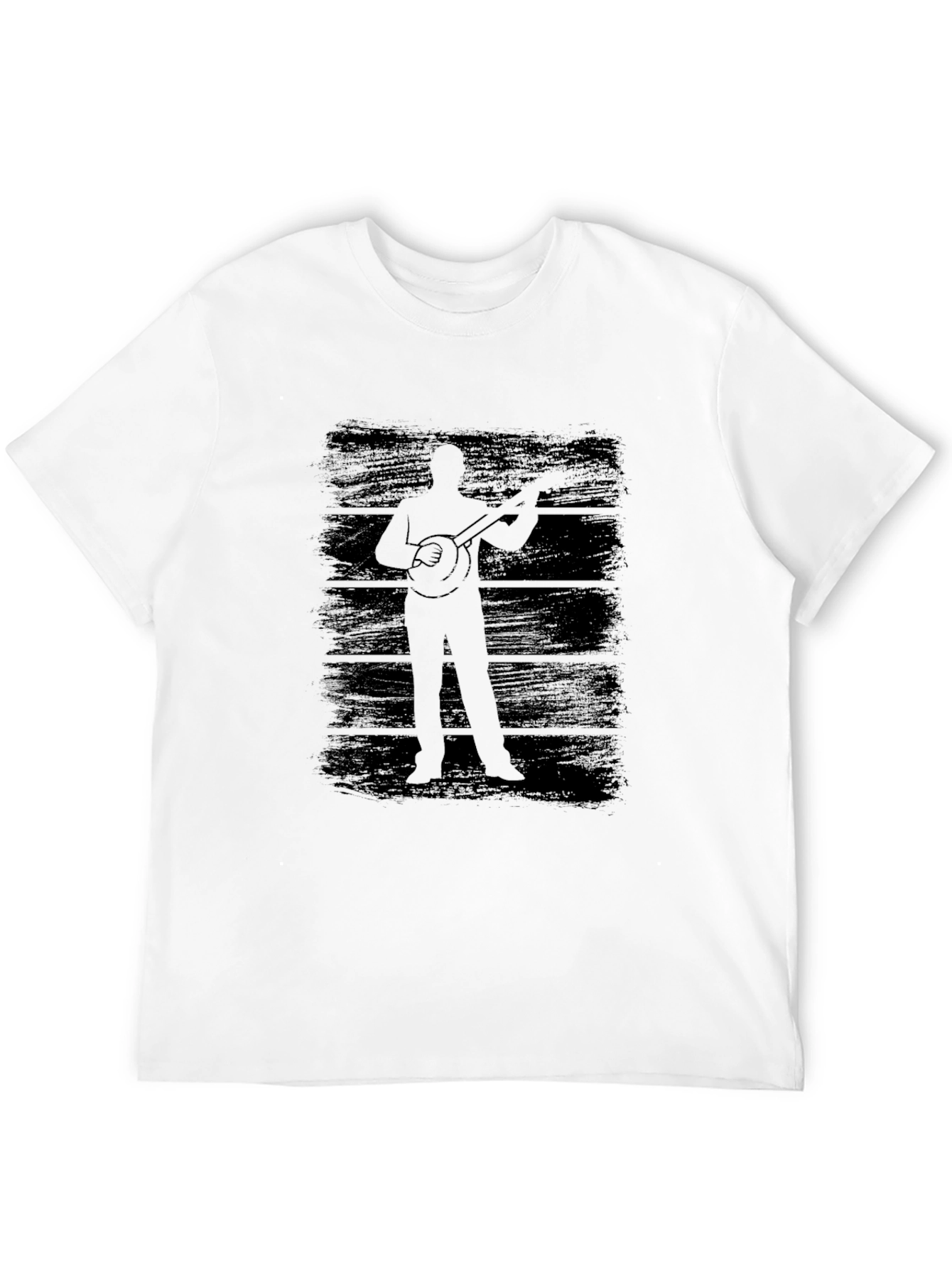 Black Banjo Player Silhouette Graphic Tee - Black Cotton T-Shirt view 12