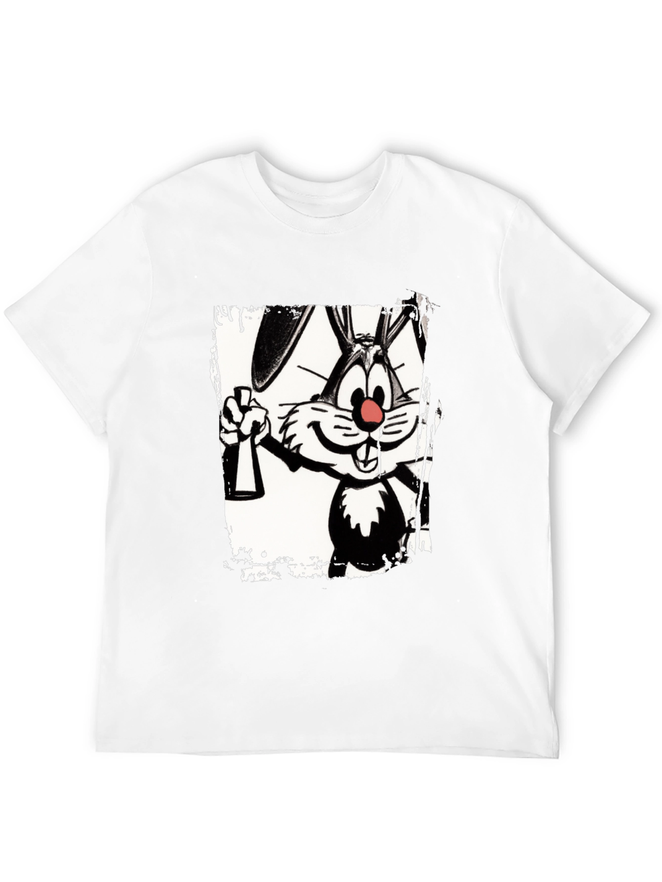 Black Cartoon Rabbit Graphic Black T-Shirt view 12