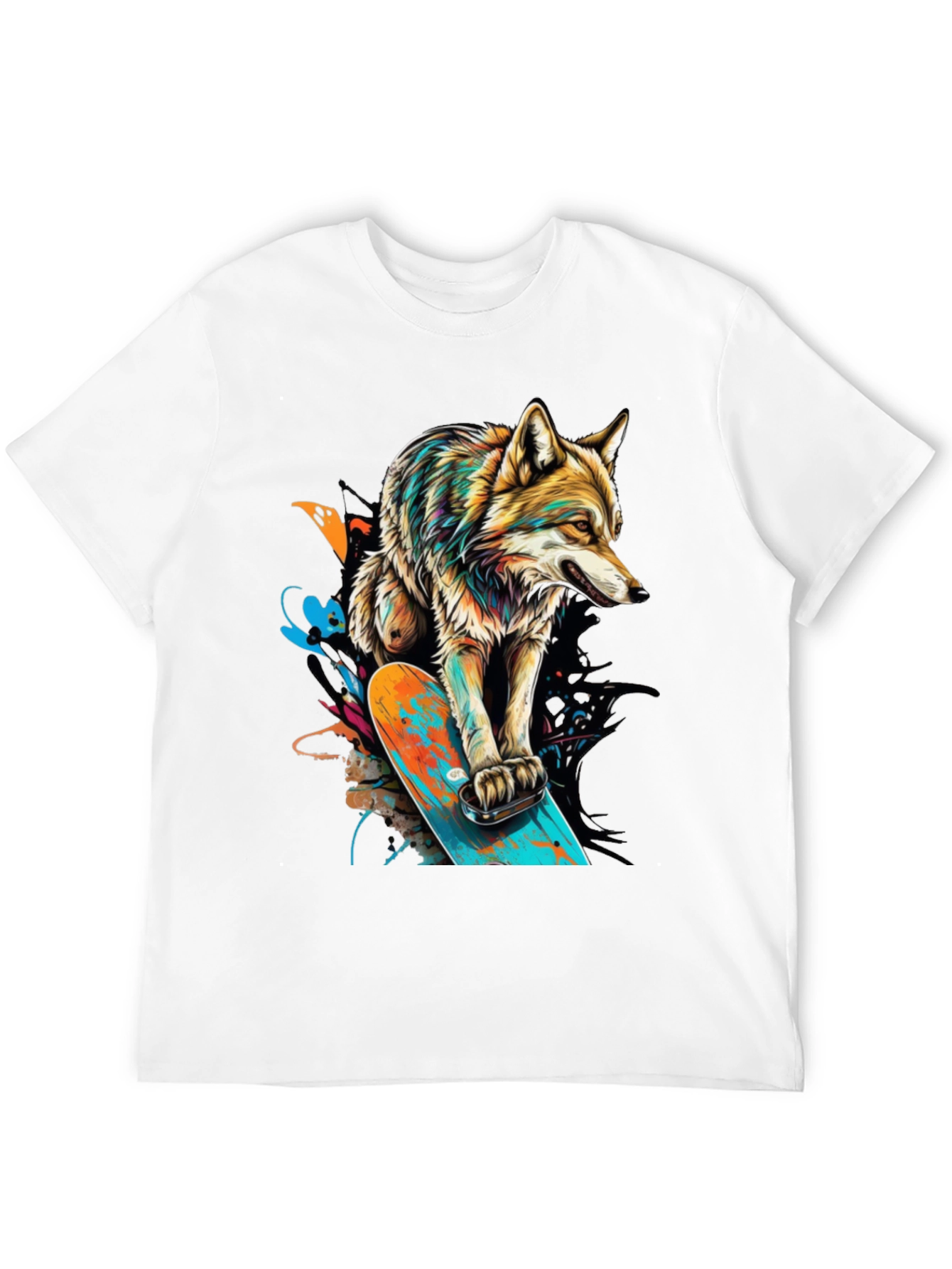 Black Wolf Skateboard Graphic T-Shirt - Urban Streetwear view 12