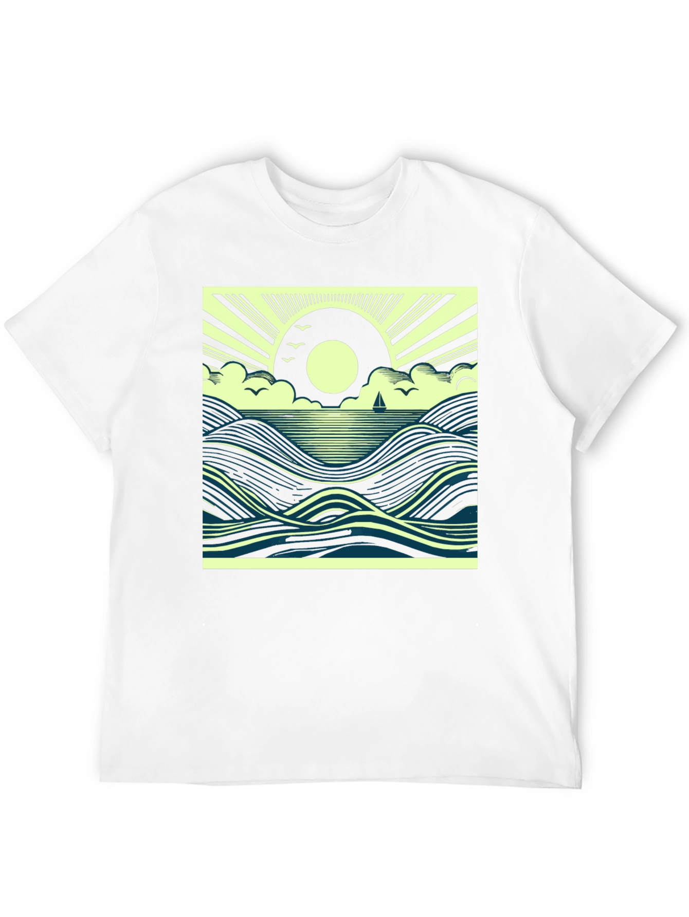 Black Ocean Sunrise Graphic Tee - Black Cotton T-Shirt view 12