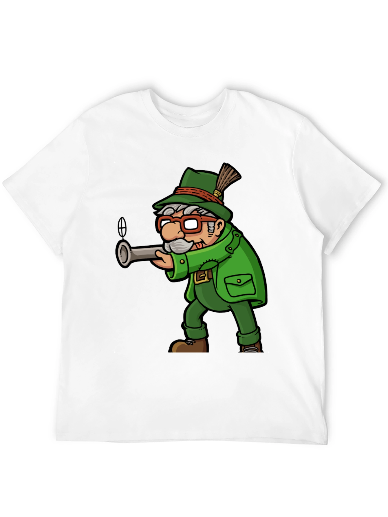 Black Cartoon Hunter Graphic Tee - Quirky Novelty Shirt view 12