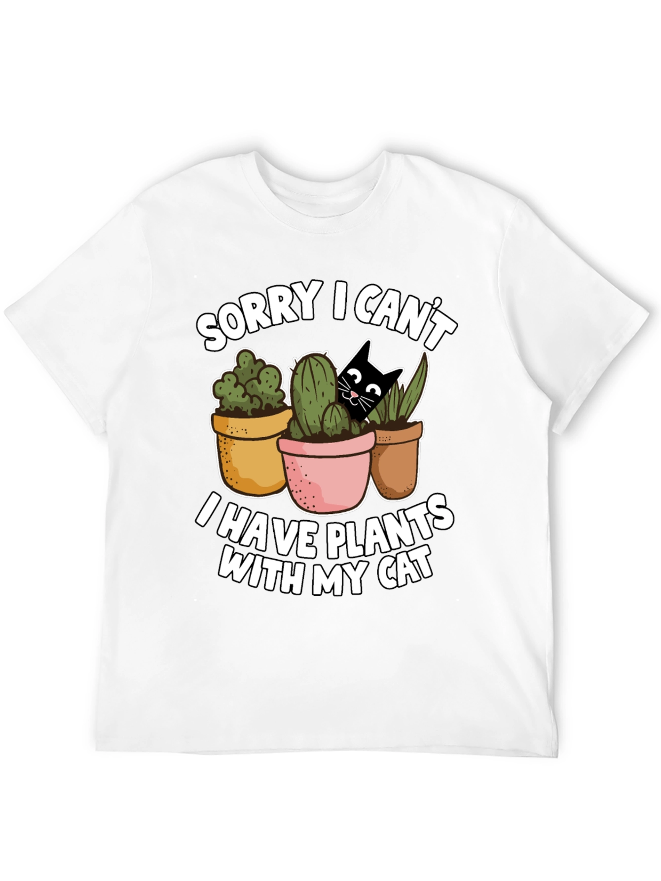 Black Funny Plants and Cat Graphic T-Shirt view 12