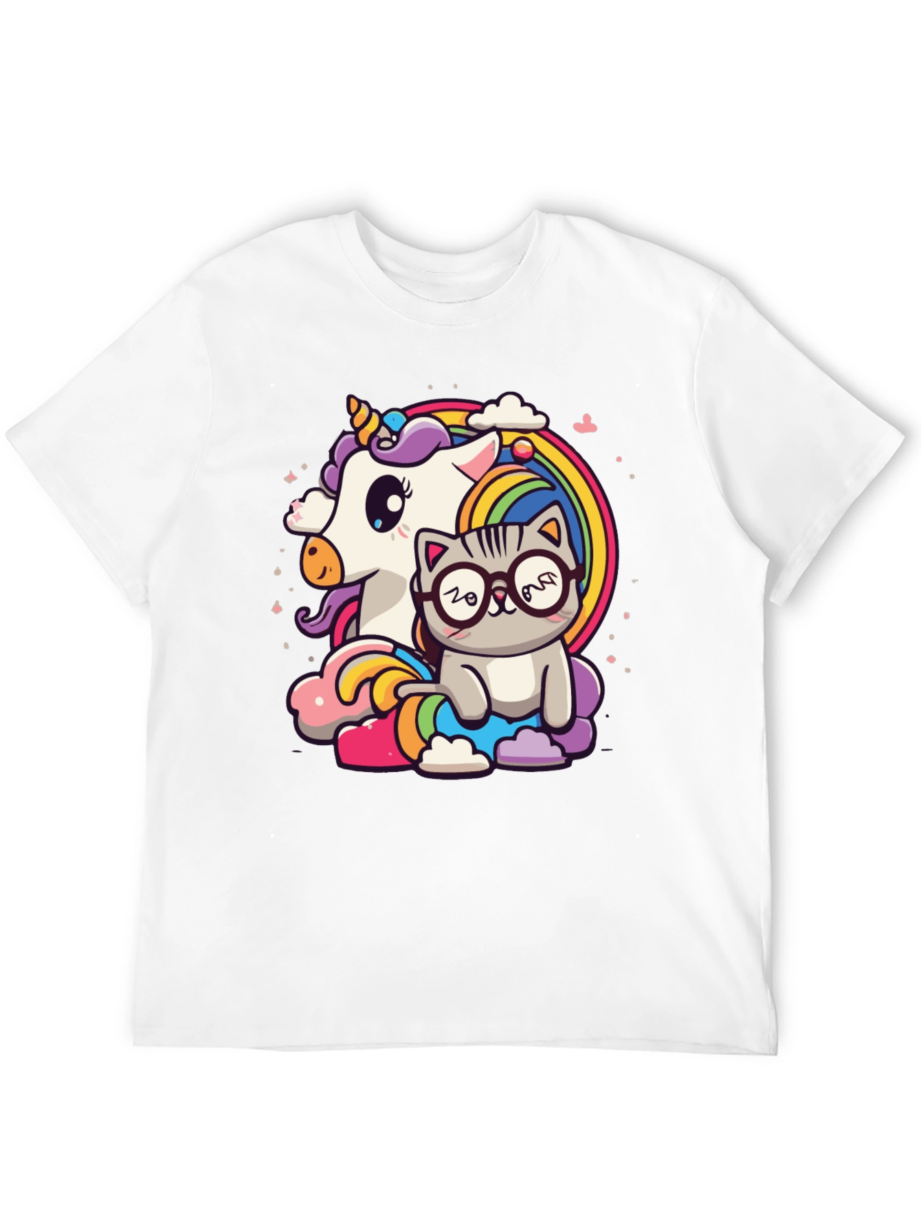 Black Unicorn Cat Rainbow Graphic Tee - Black view 12