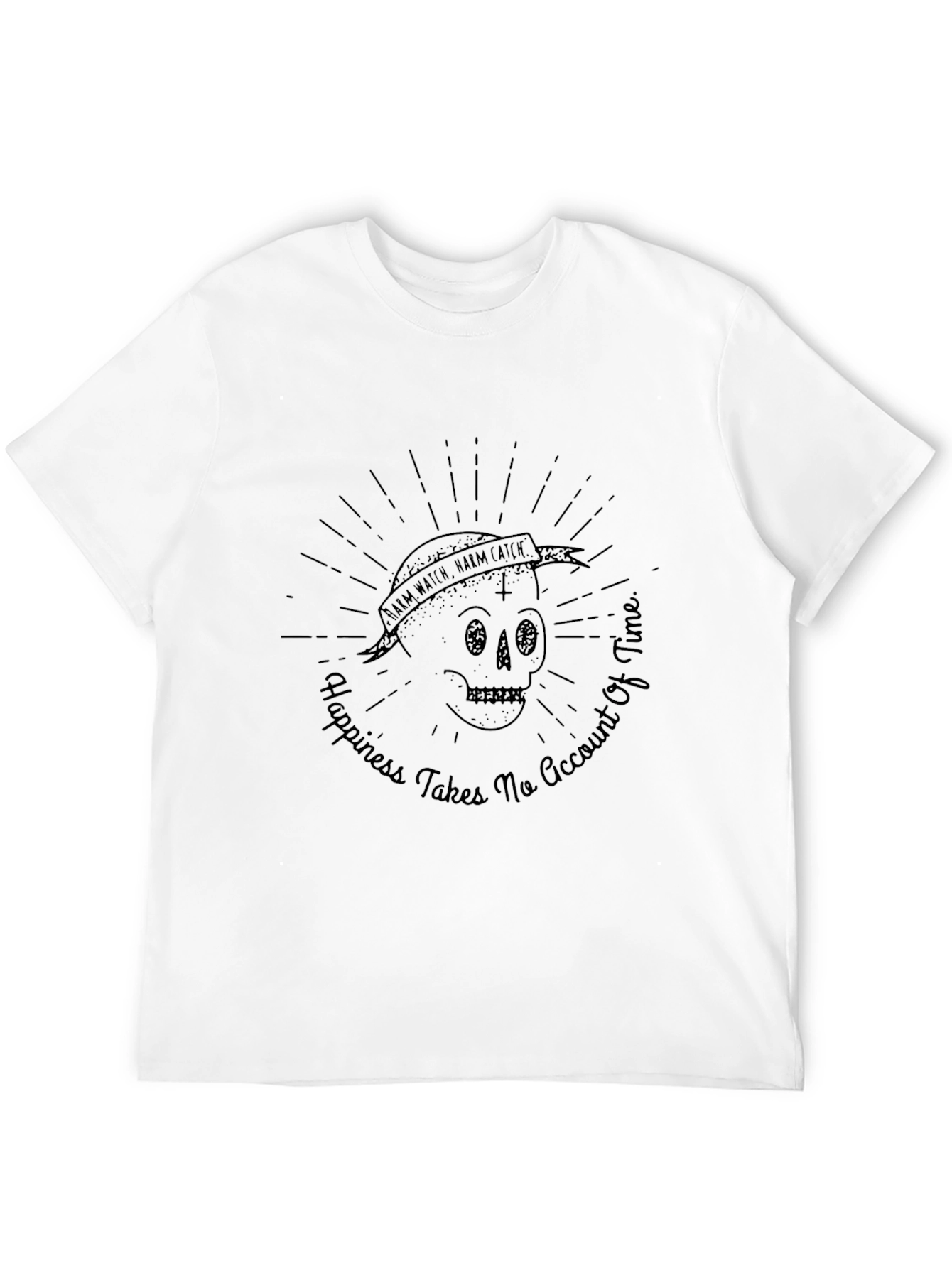 Black Skull Graphic Black T-Shirt - Happiness Takes No Account of Time view 12