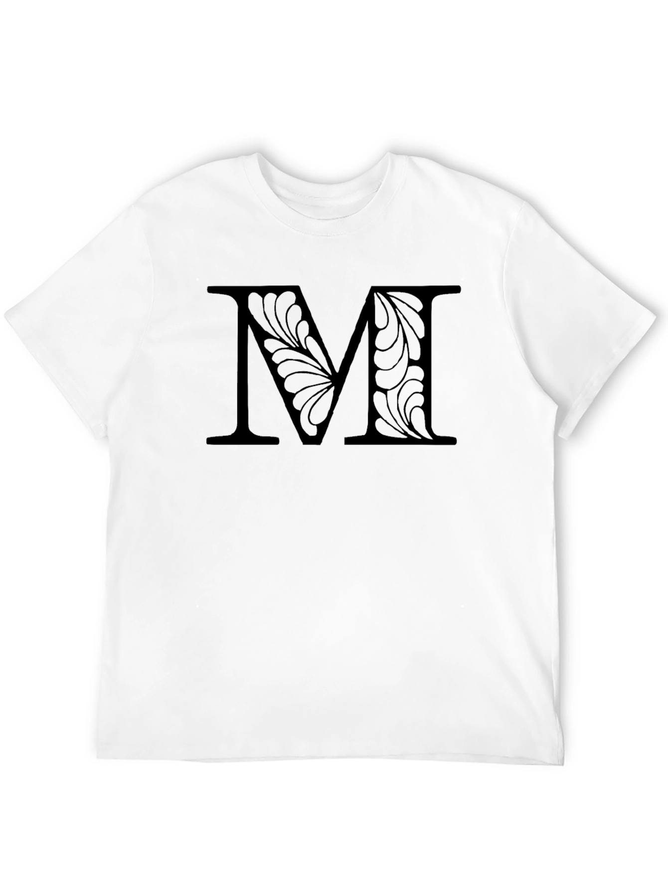 Floral Letter M Black T-Shirt - 12