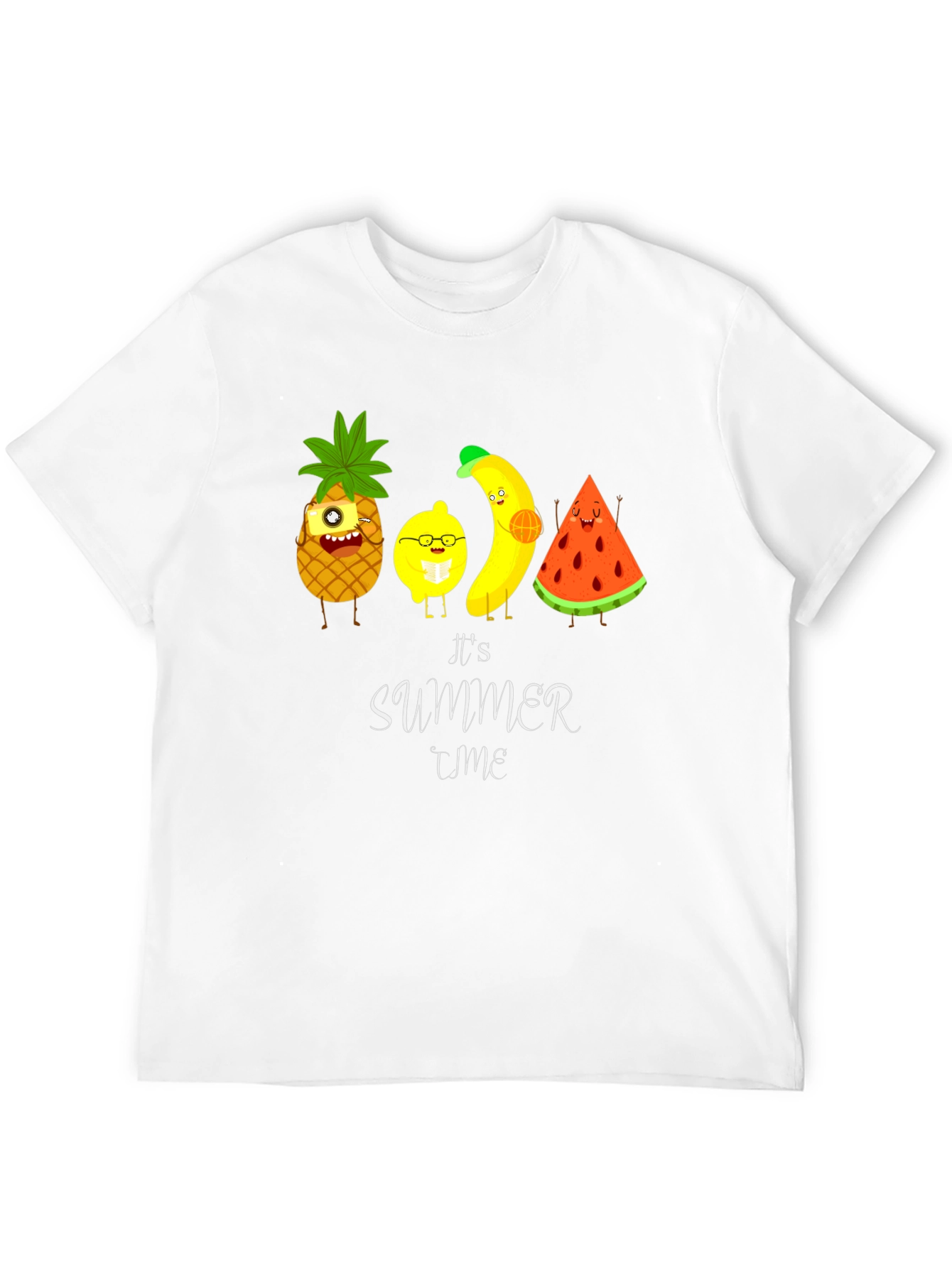 Black It's Summer Time Fruit Cartoon T-Shirt view 12