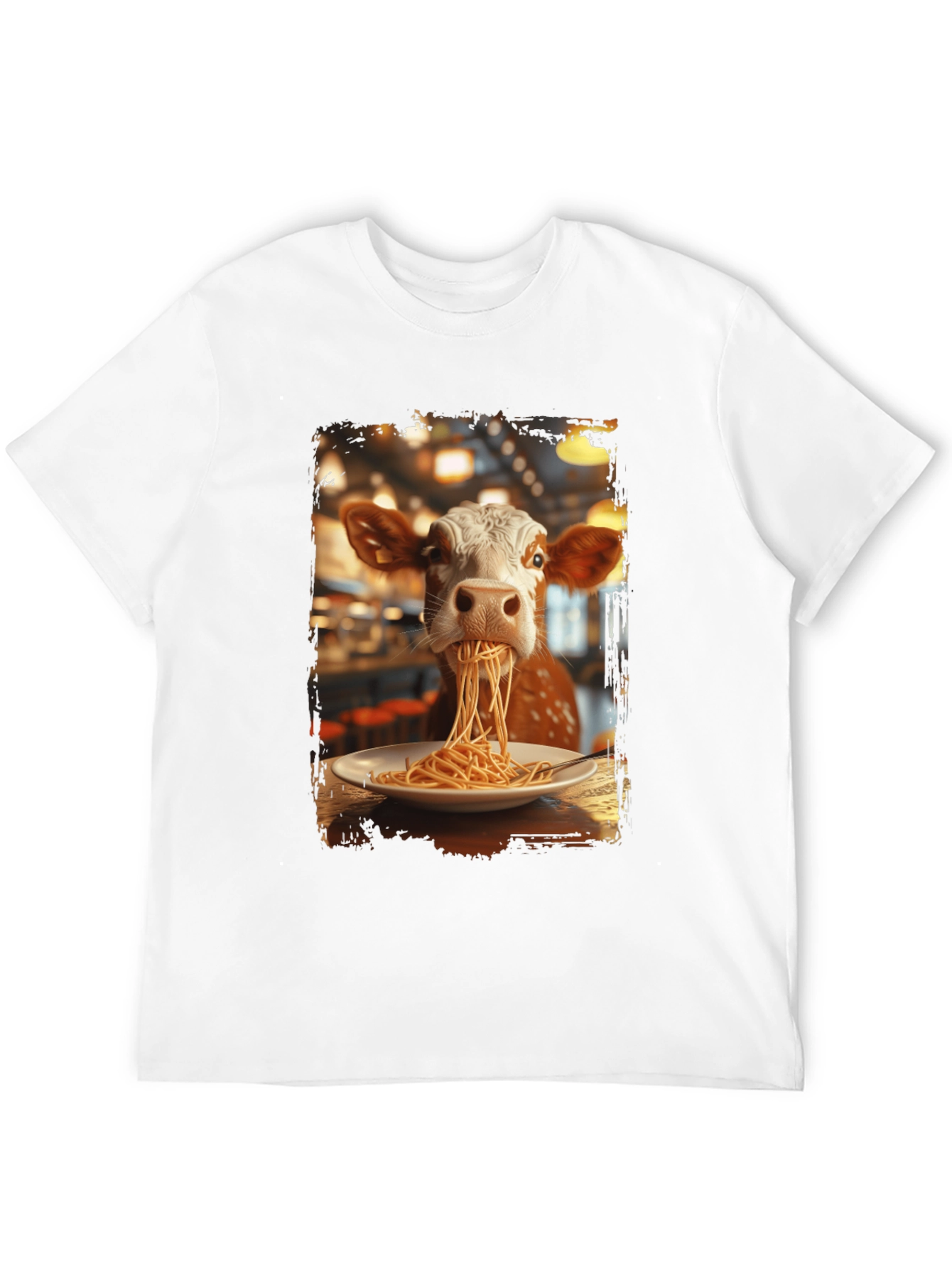 Black Cow Eating Spaghetti Graphic T-Shirt view 12