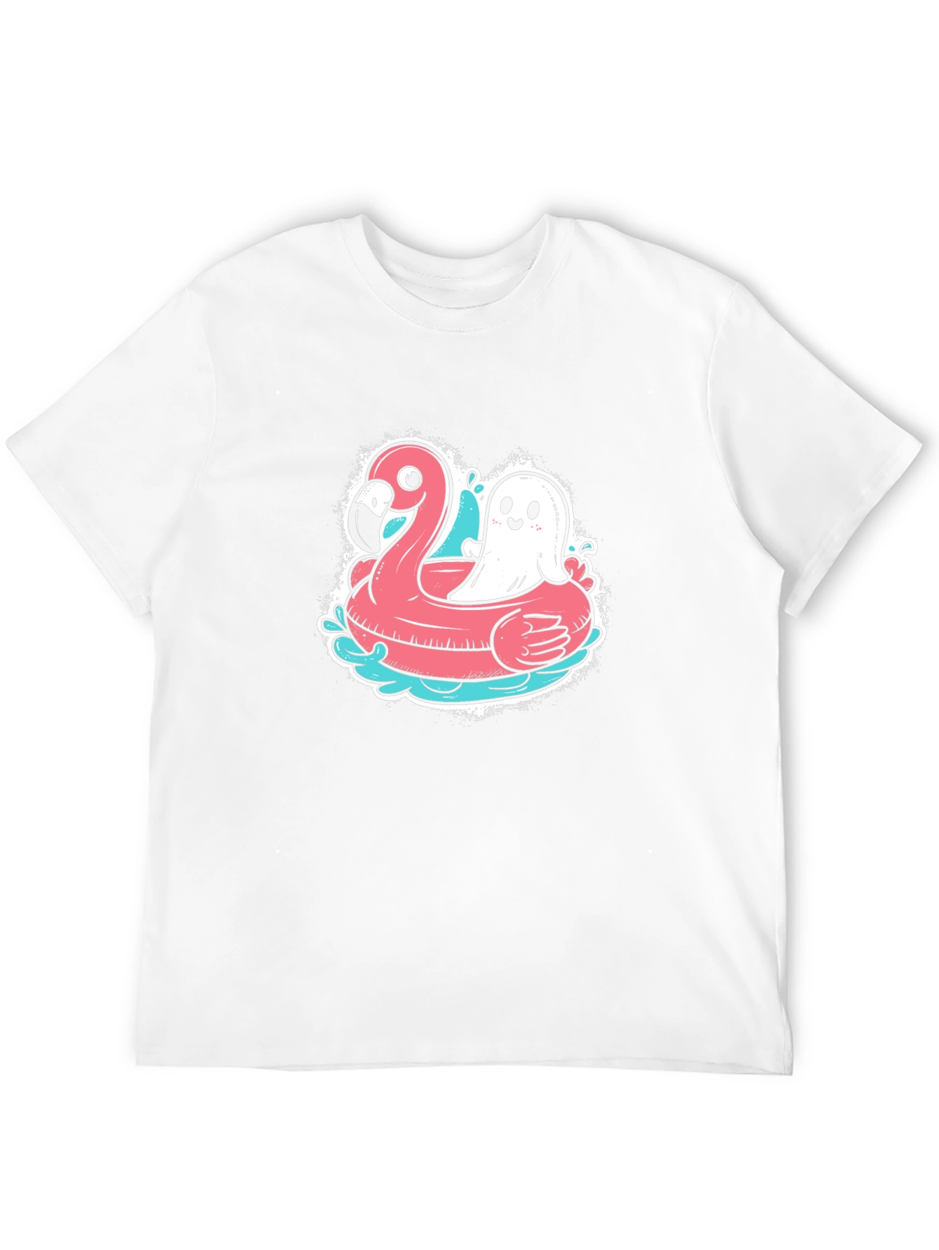 Black Ghost & Flamingo Float T-Shirt - Spooky Summer Vibes! view 12