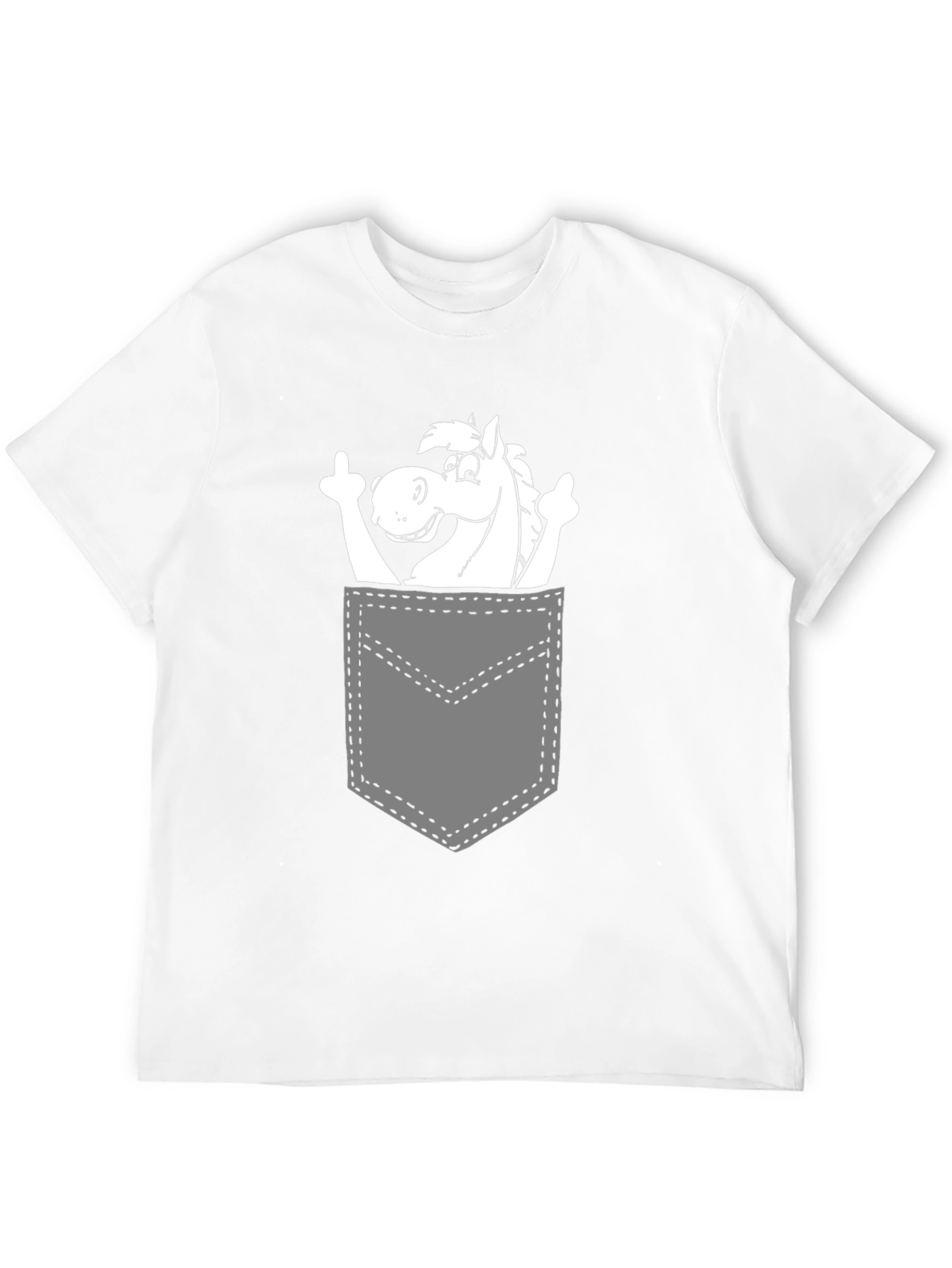 Black Horse in Pocket Graphic Tee - Quirky Black T-Shirt view 12