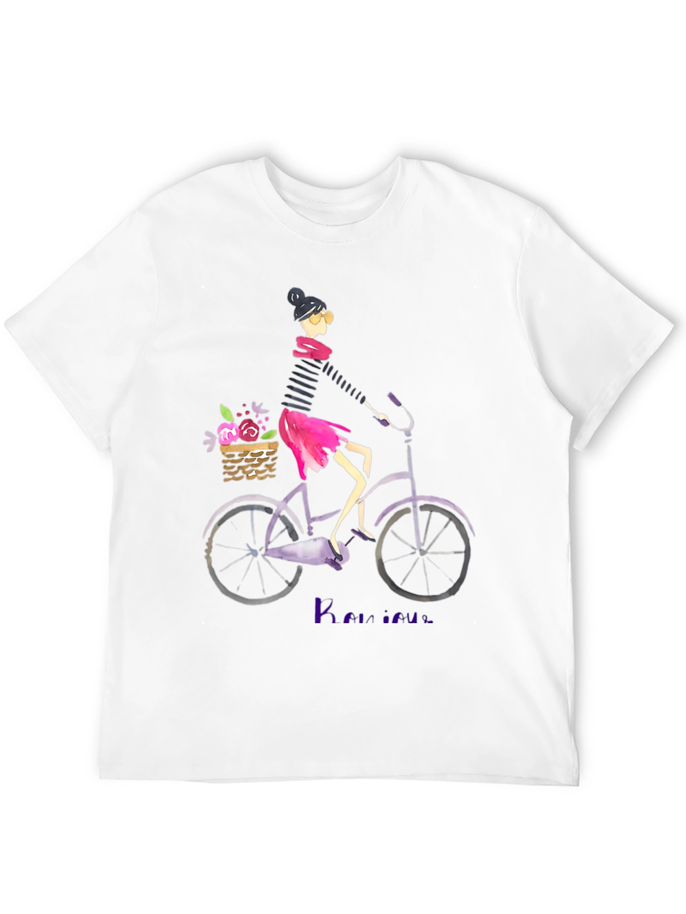 Black Woman on Bicycle Graphic Tee - Casual Black T-Shirt view 12