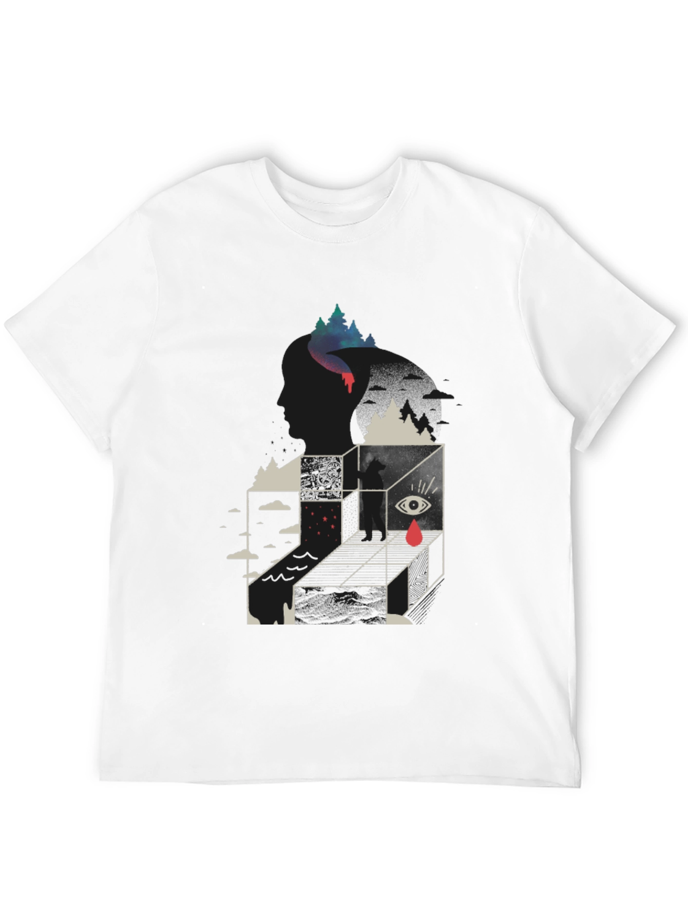 Black Surreal Graphic Tee - Men's Black Cotton Blend T-Shirt view 12