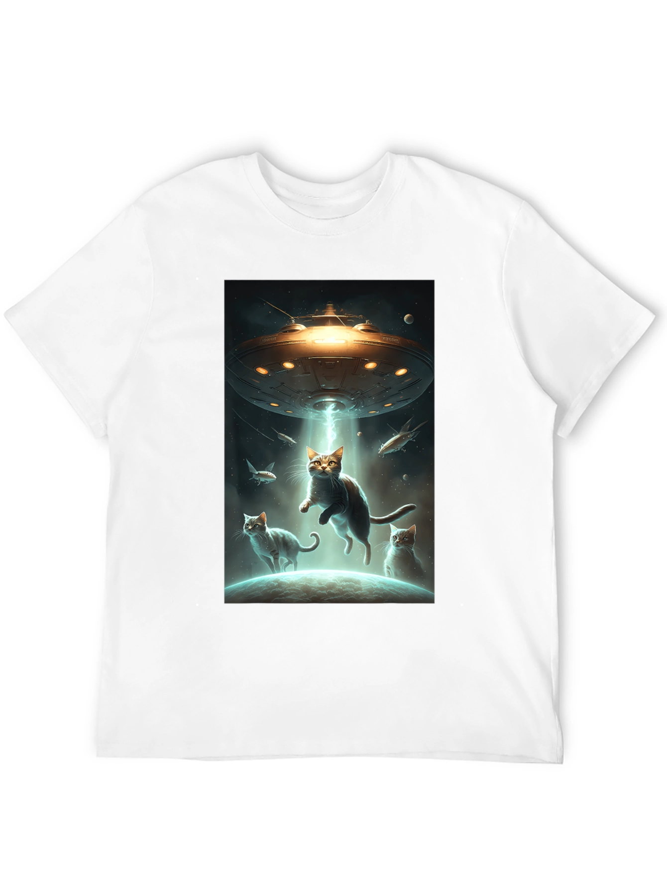 Black Alien Cat Abduction T-Shirt view 12