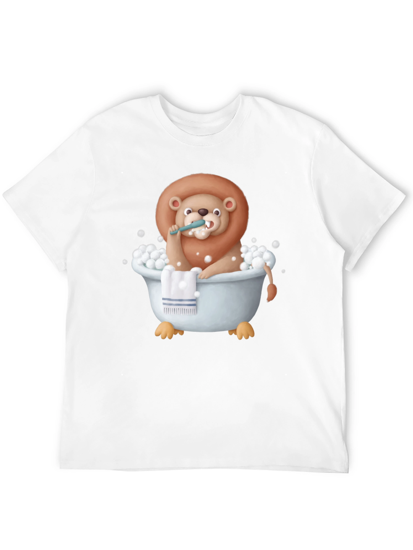 Black Funny Lion in Bathtub Graphic T-Shirt view 12