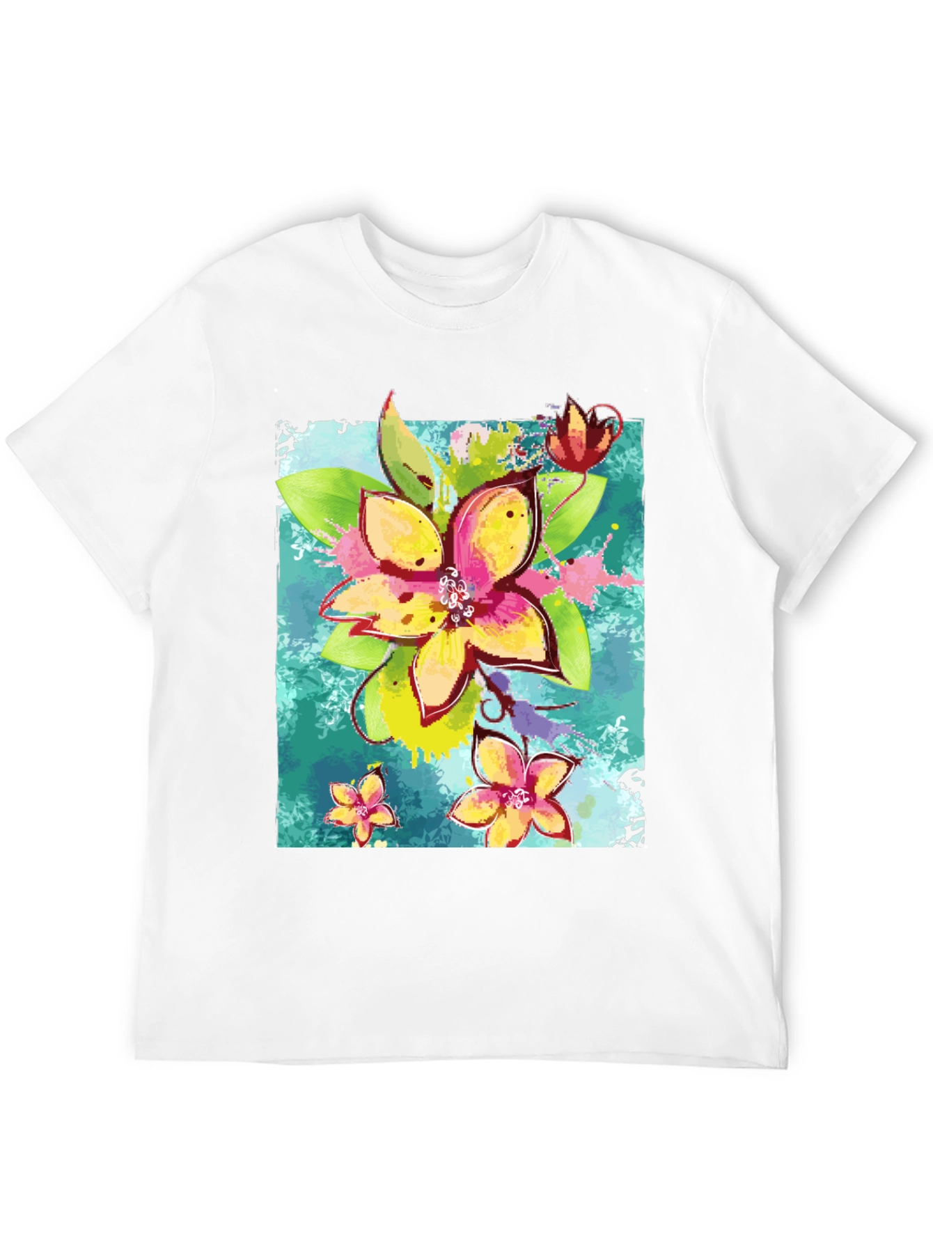 Black Floral Print Men's Black T-Shirt view 12