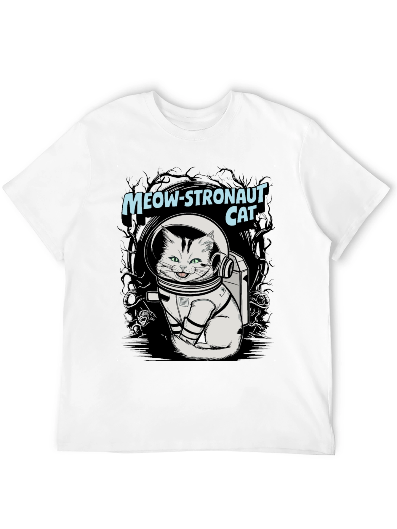 Black Meow-stronaut Cat Graphic T-Shirt - Space Adventure Tee view 12