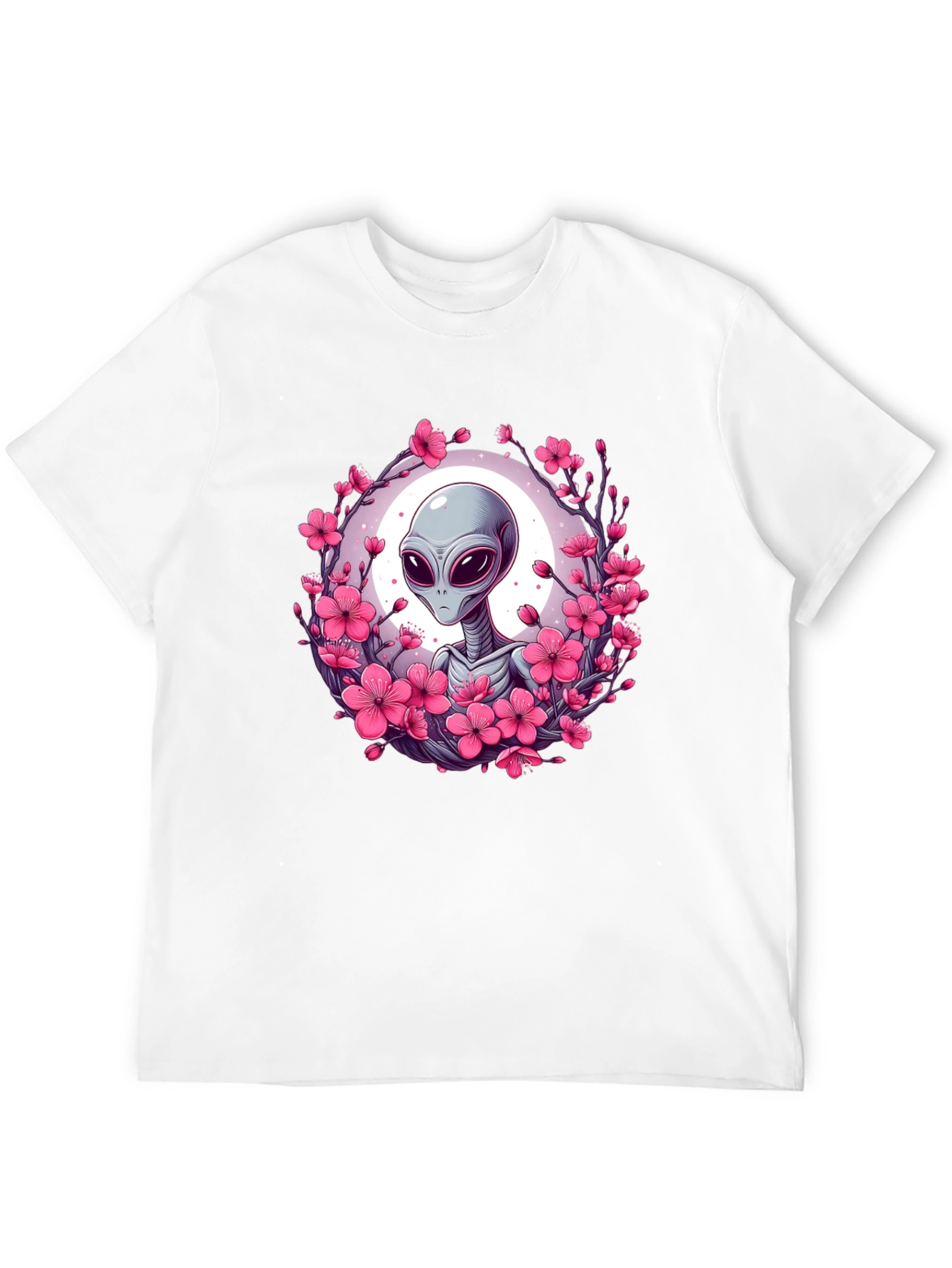 Black Alien in Cherry Blossoms Graphic Tee - Black view 12