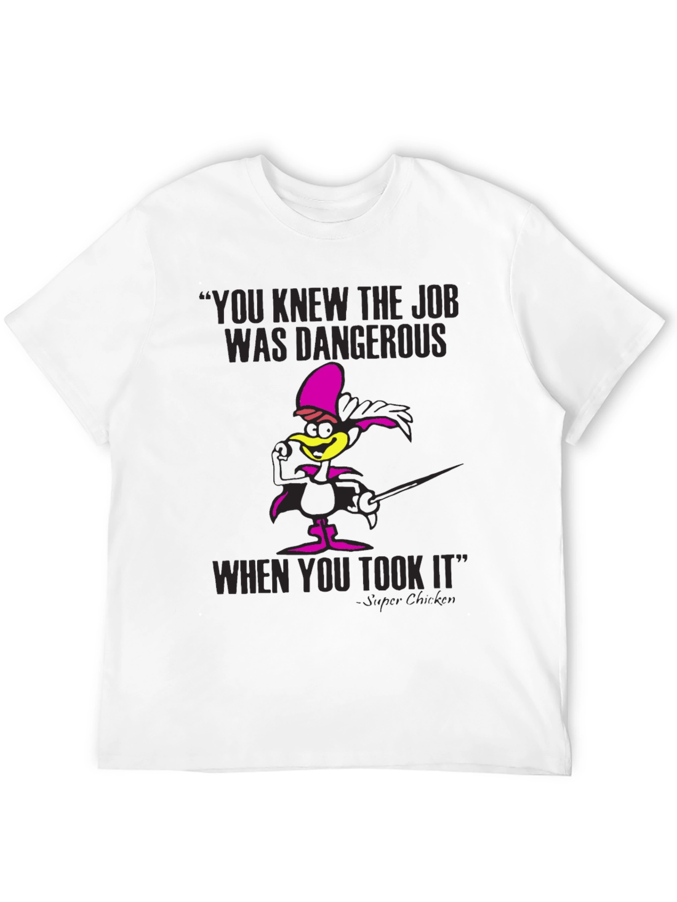 Super Chicken T-Shirt Dangerous Job Funny Cartoon Tee - 12