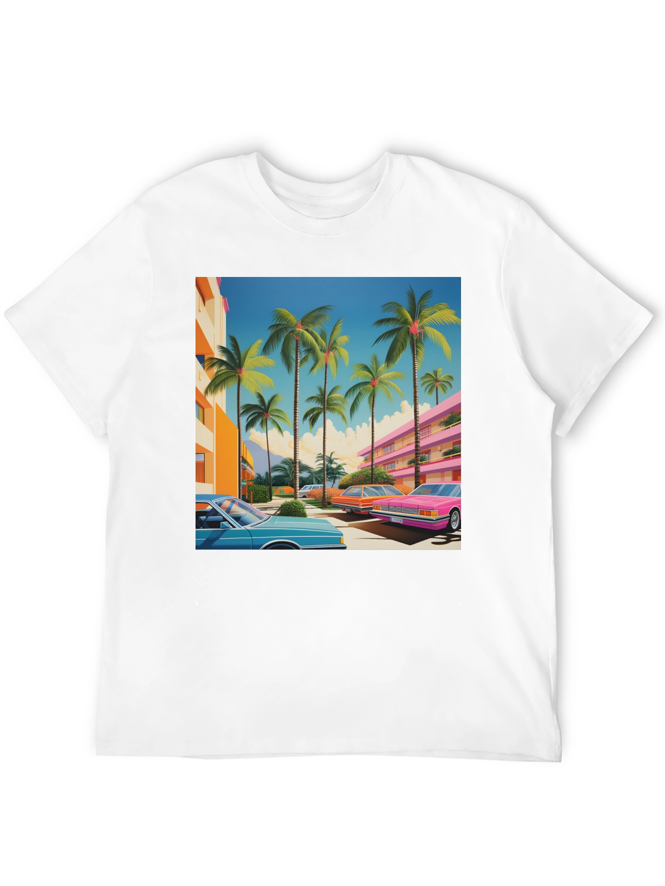 Black Retro Miami Palm Tree Cars T-Shirt view 12