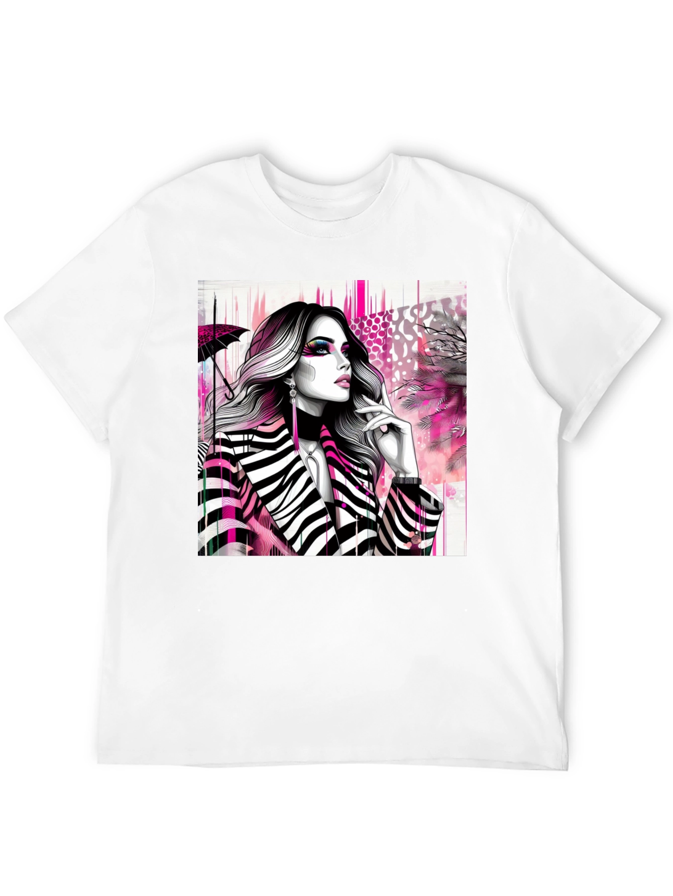 Black Stylish Woman Zebra Print Tee - Modern Streetwear view 12