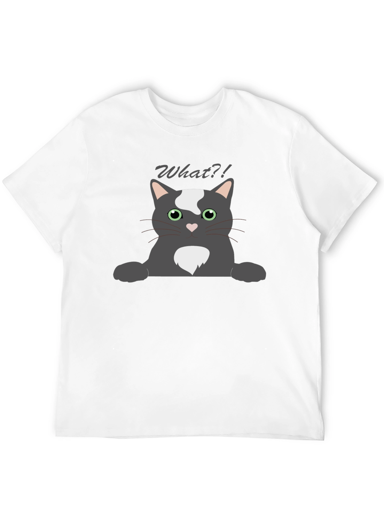 Black Funny "What?!" Cat Graphic T-Shirt view 12