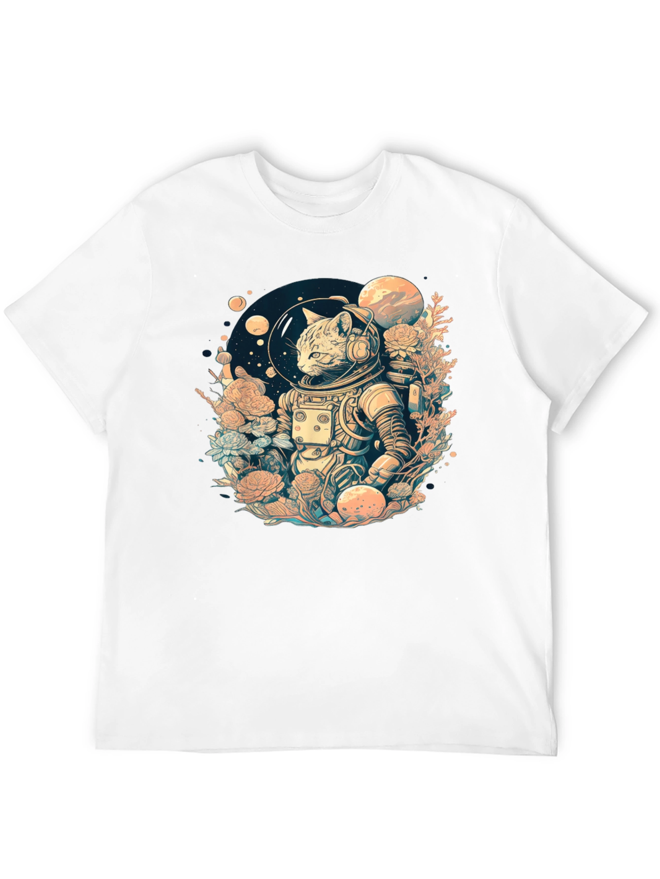 Black Cosmic Cat Astronaut Graphic Tee view 12