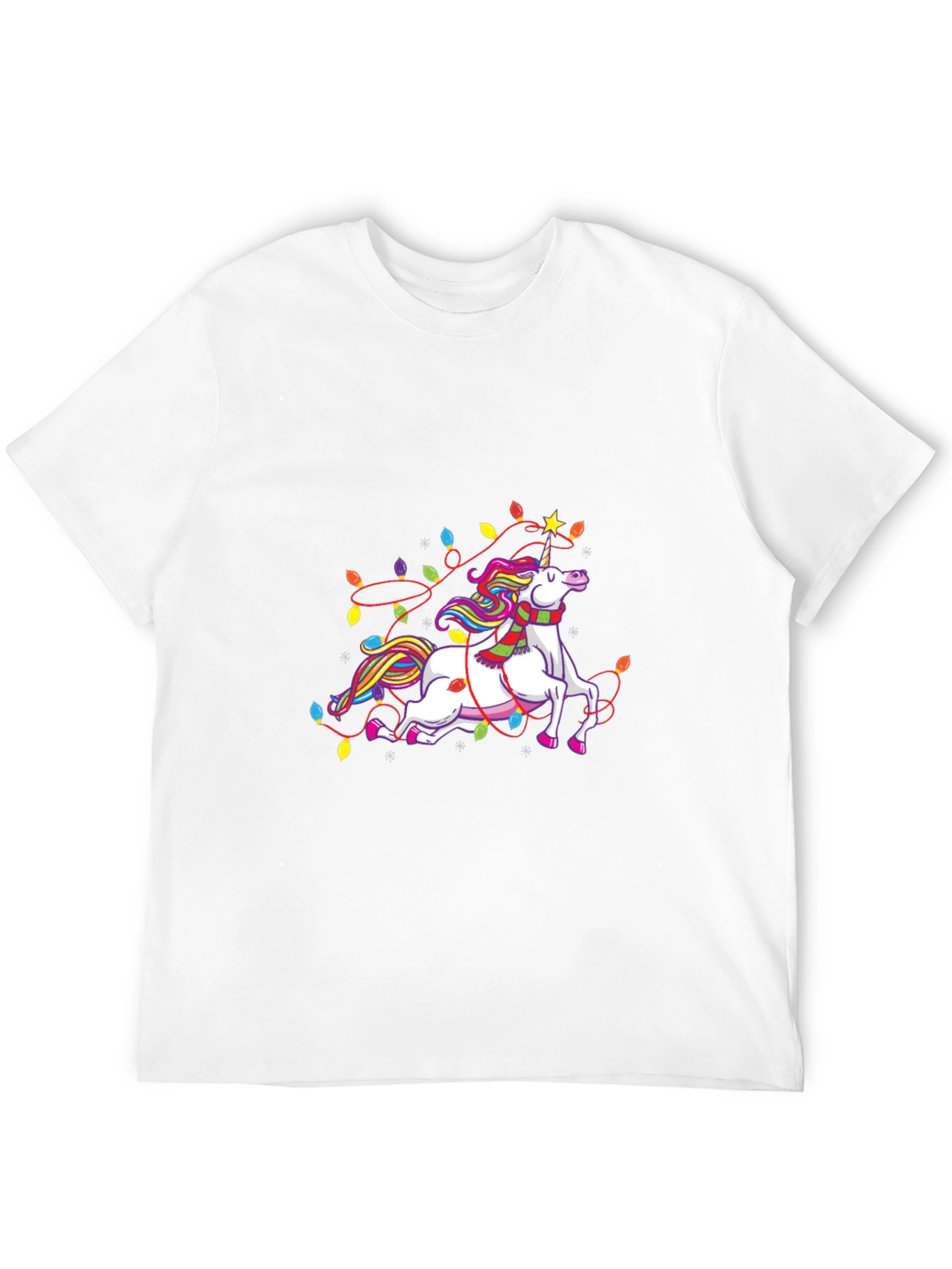 Black Unicorn Christmas Lights Black Tee view 12