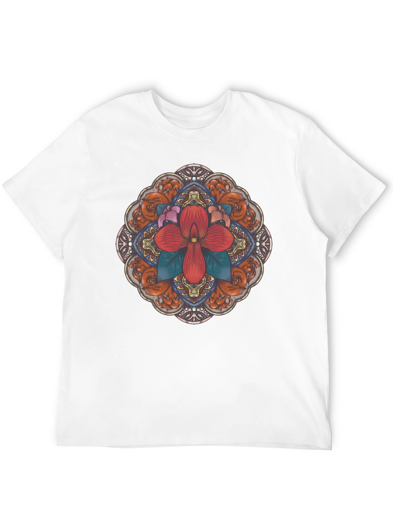 Black Floral Mandala Black T-Shirt view 12