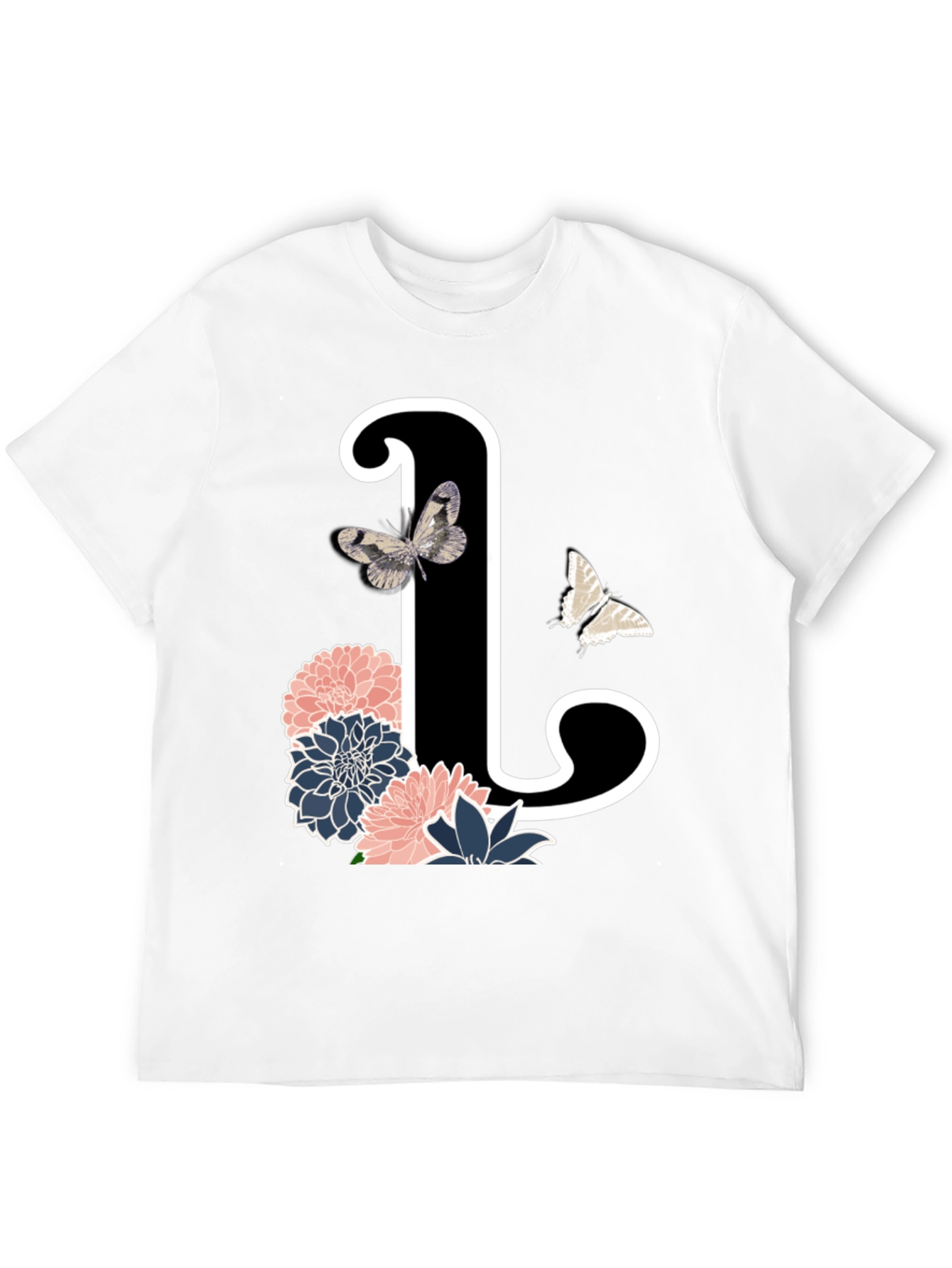 Black Floral Initial 'L' Black T-Shirt view 12