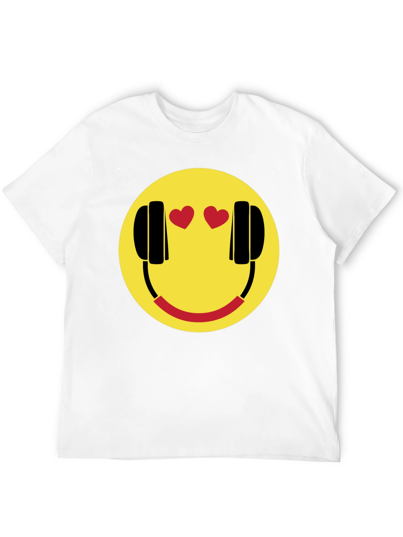 Black Smiley Face with Headphone Hearts T-Shirt view 12