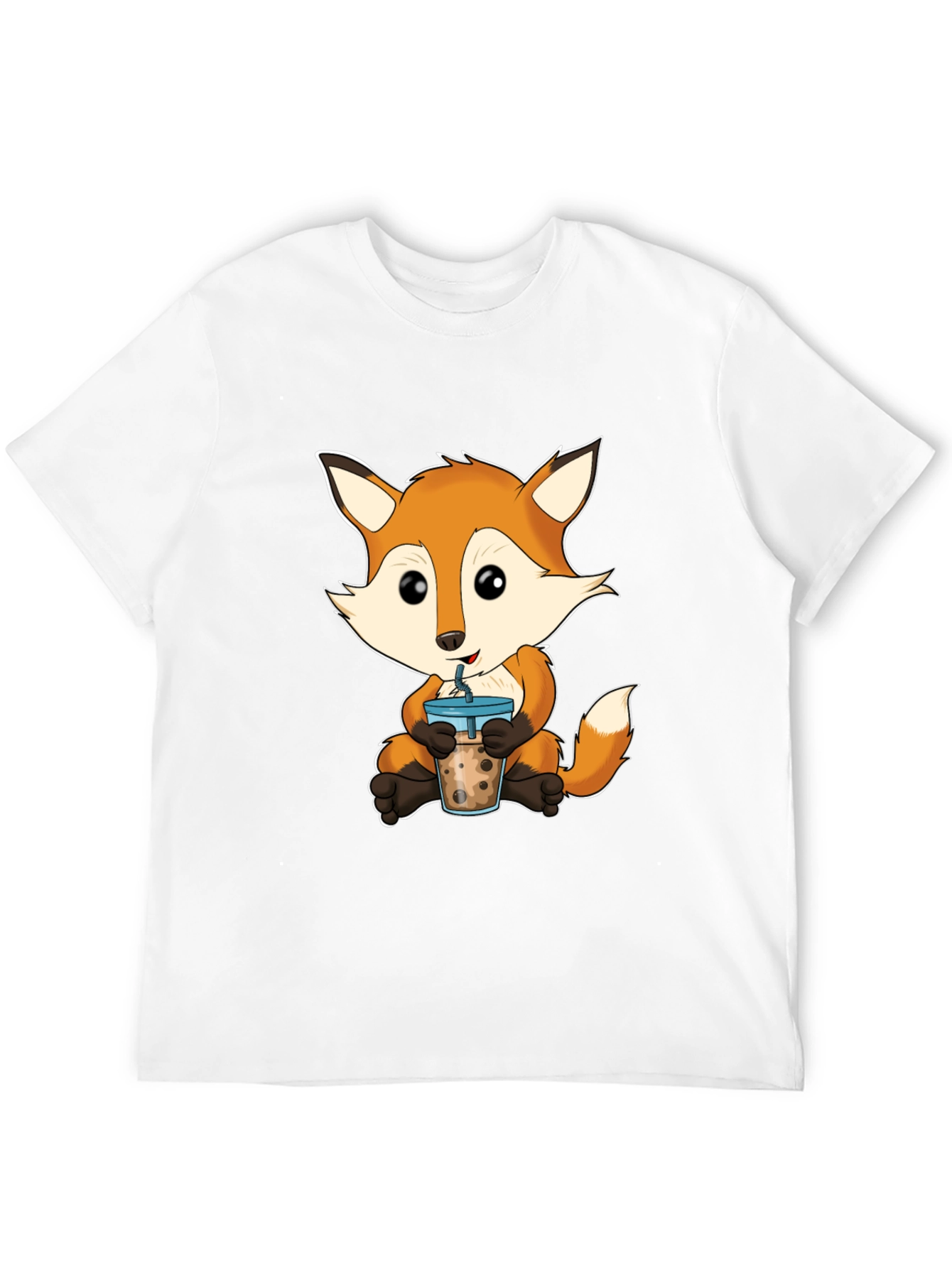 Black Cute Fox Boba Tea Graphic T-Shirt view 12