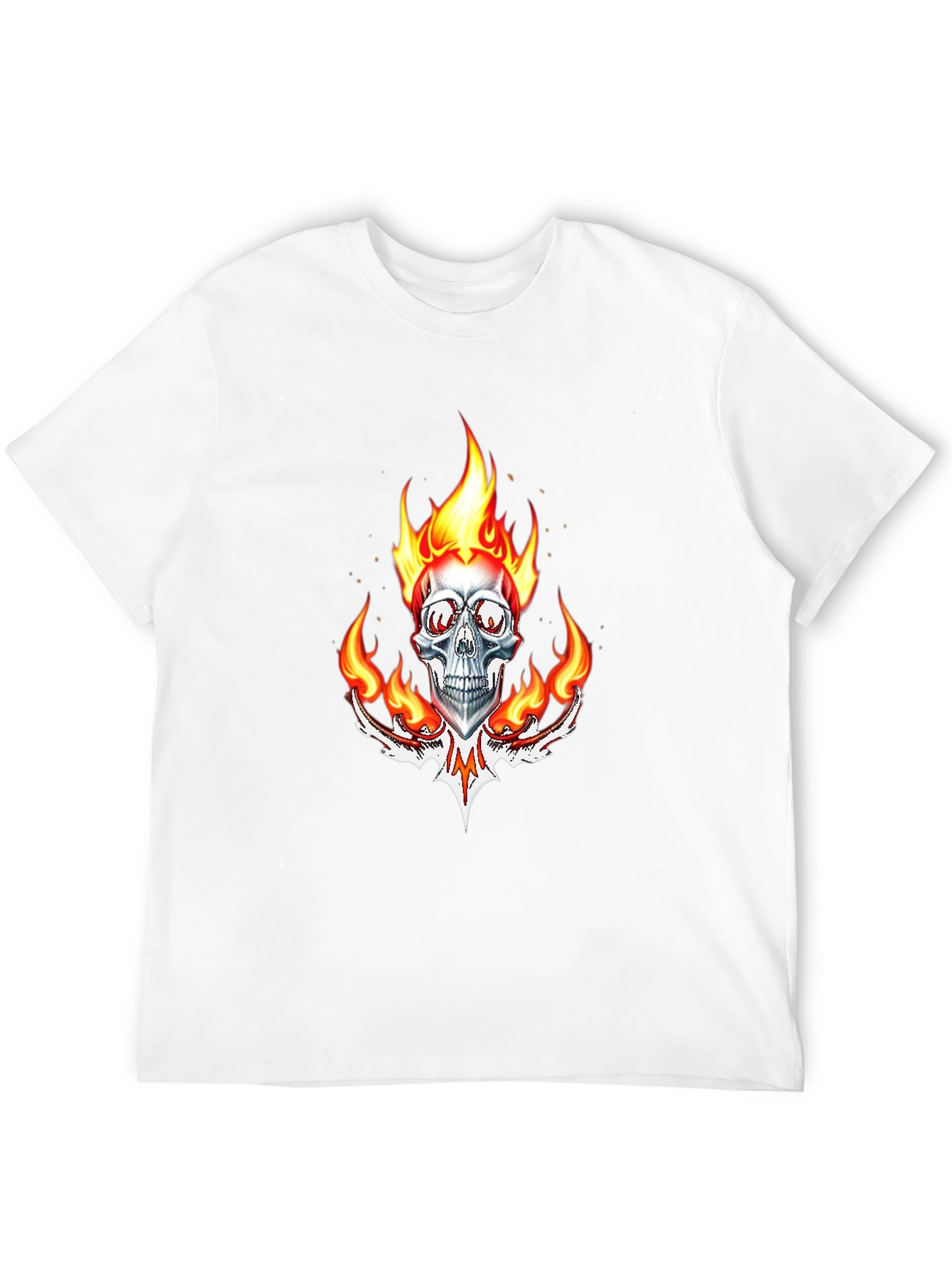 Black Flaming Skull Graphic Tee - Black Cotton view 12