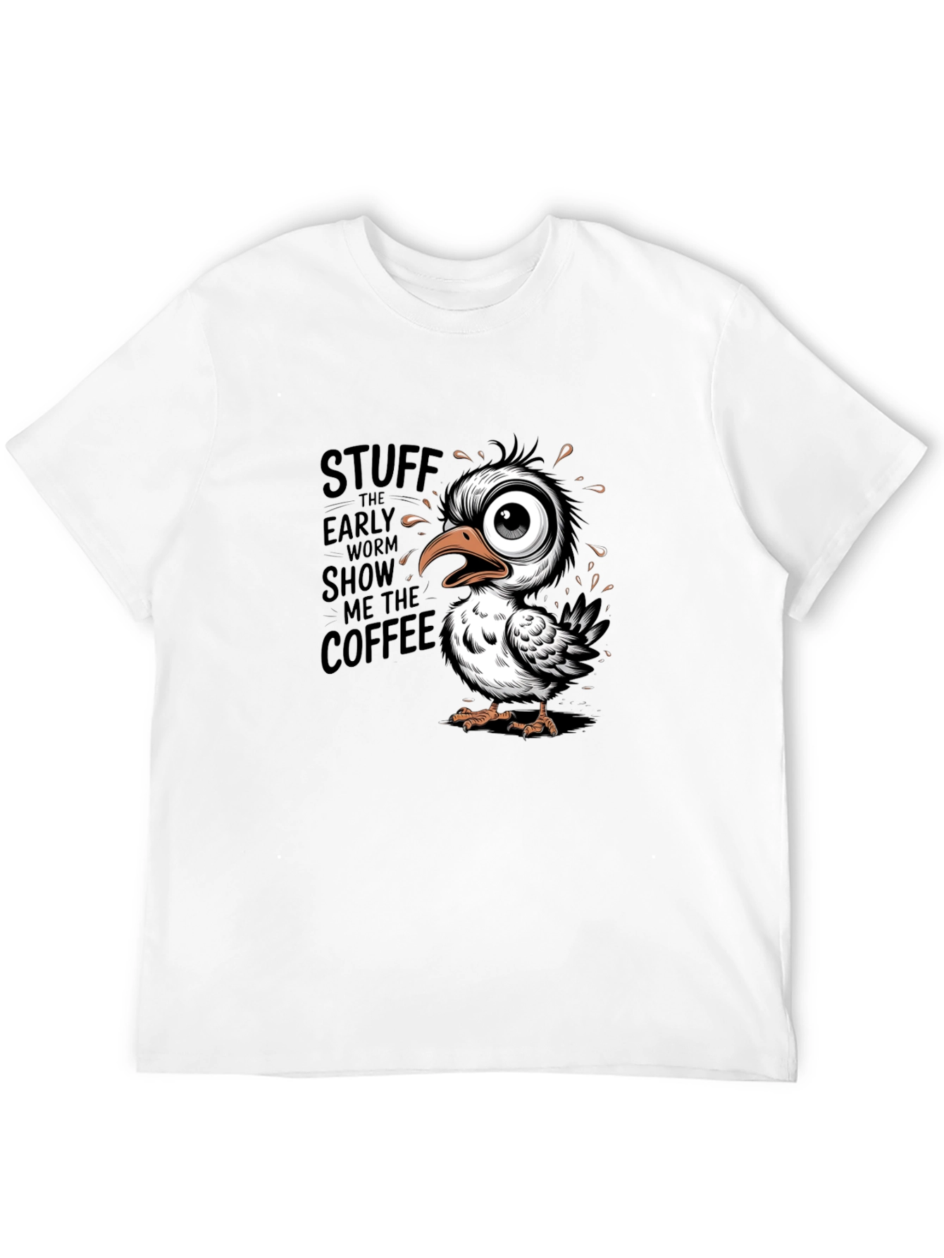 Black Funny Coffee Bird Graphic Black T-Shirt view 12
