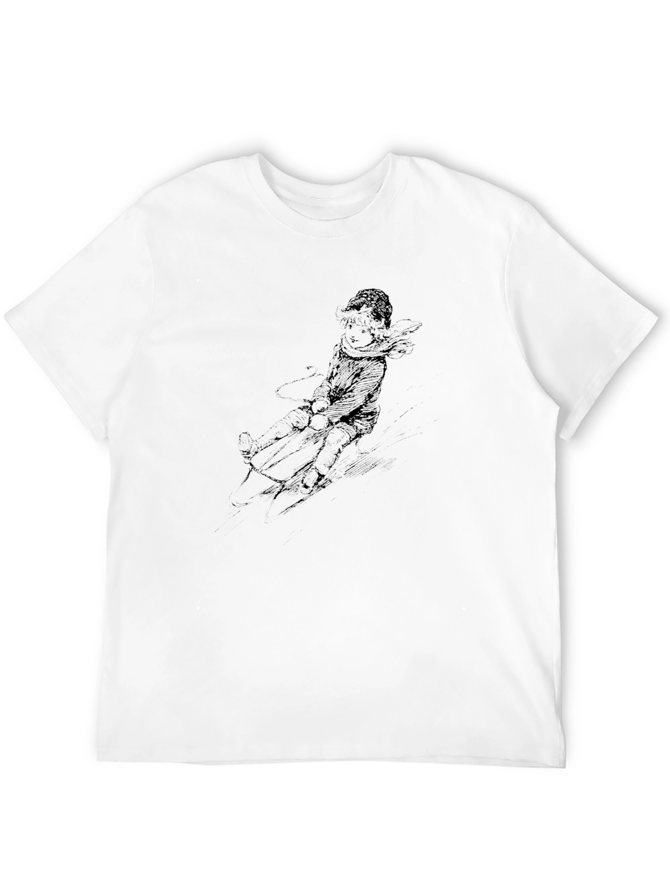 Black Black T-Shirt with Winter Sledding Print view 12
