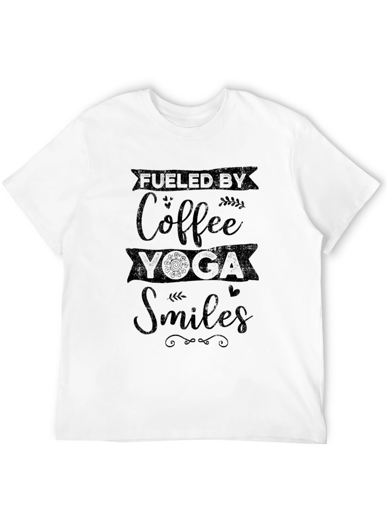 Black Fueled by Coffee, Yoga, Smiles Black T-Shirt view 12