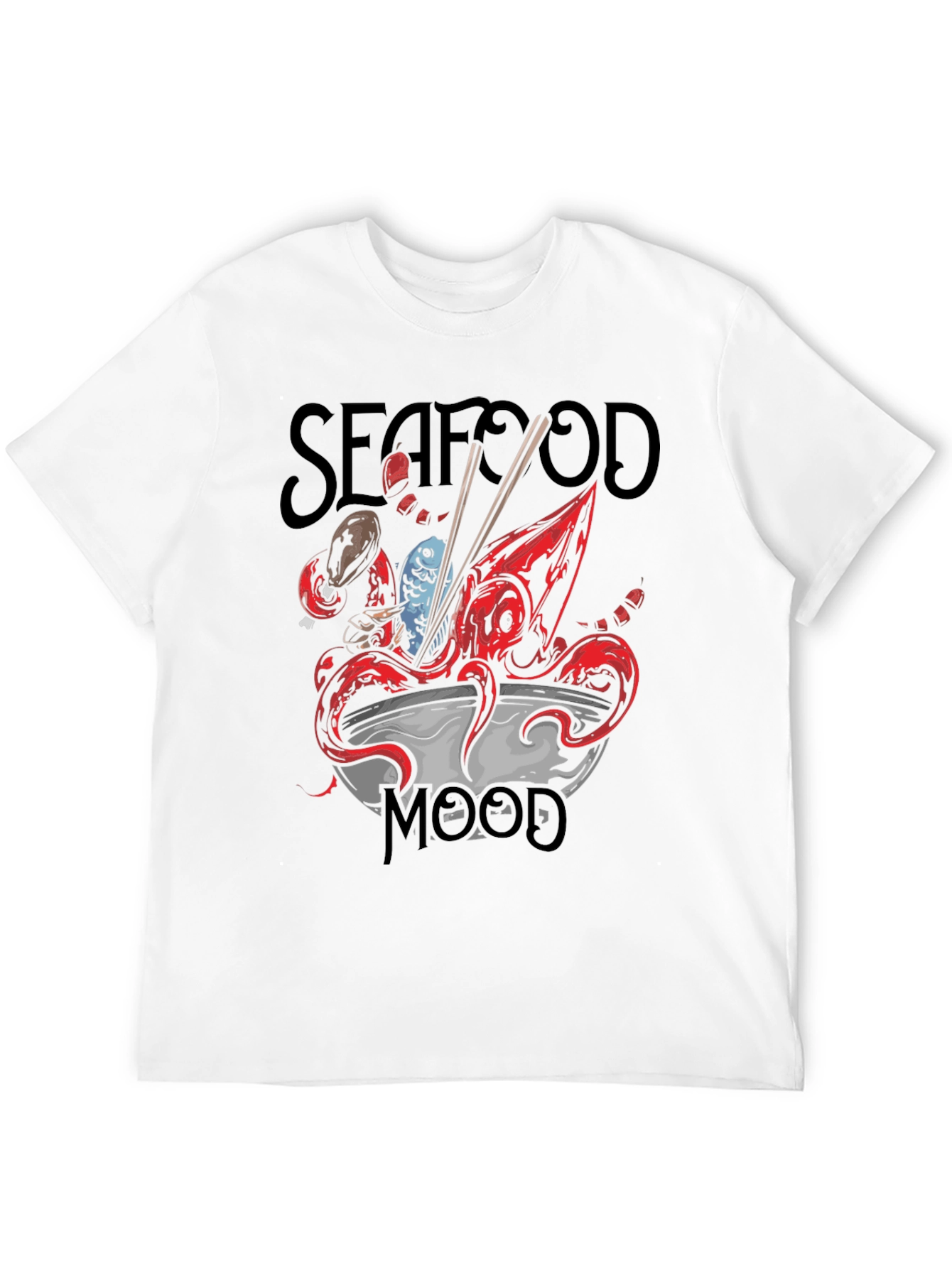 Black Seafood Mood Graphic Tee - Unique Octopus Ramen Design view 12