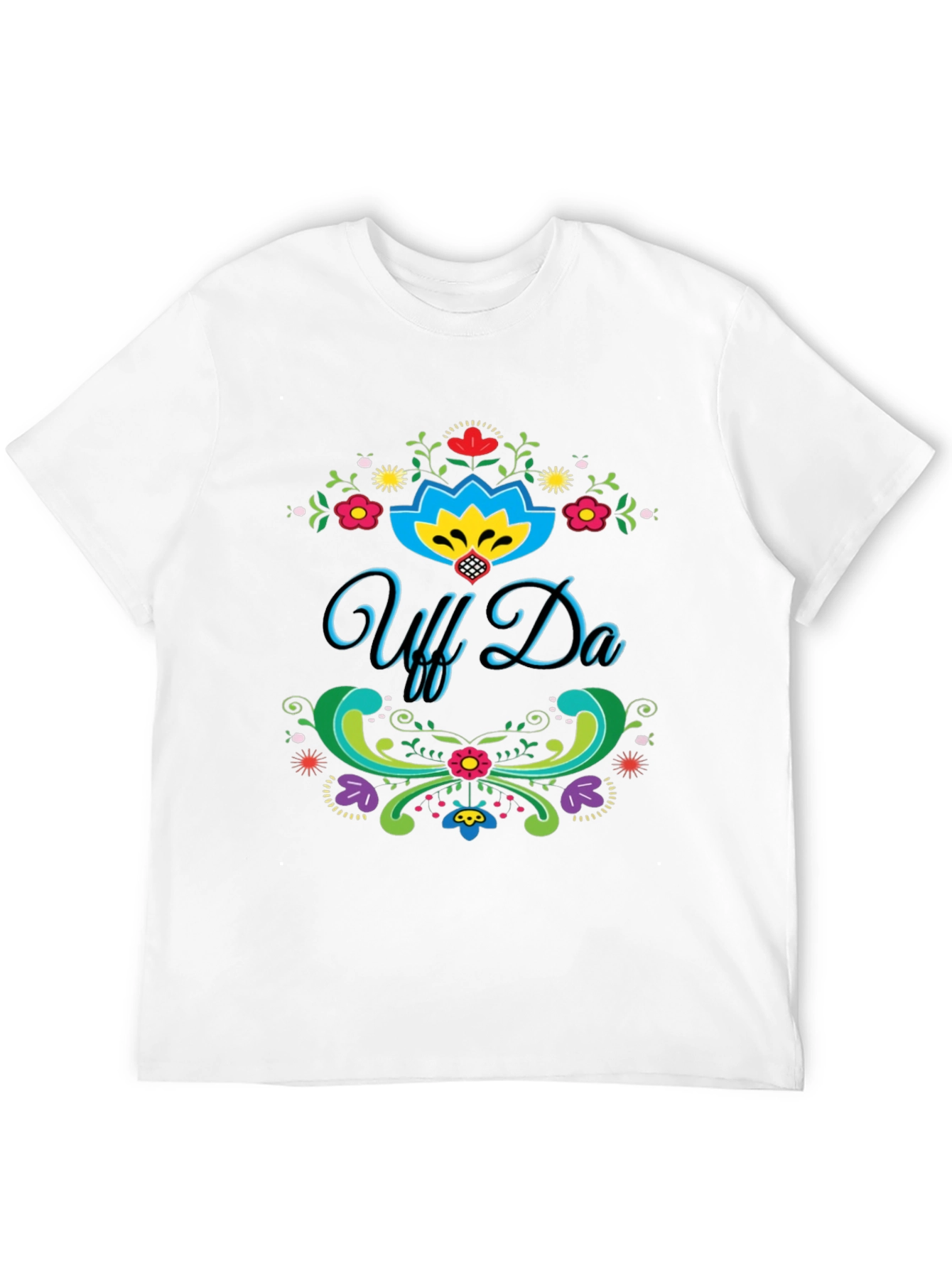Black Uff Da! Graphic T-Shirt - Colorful Floral Design view 12