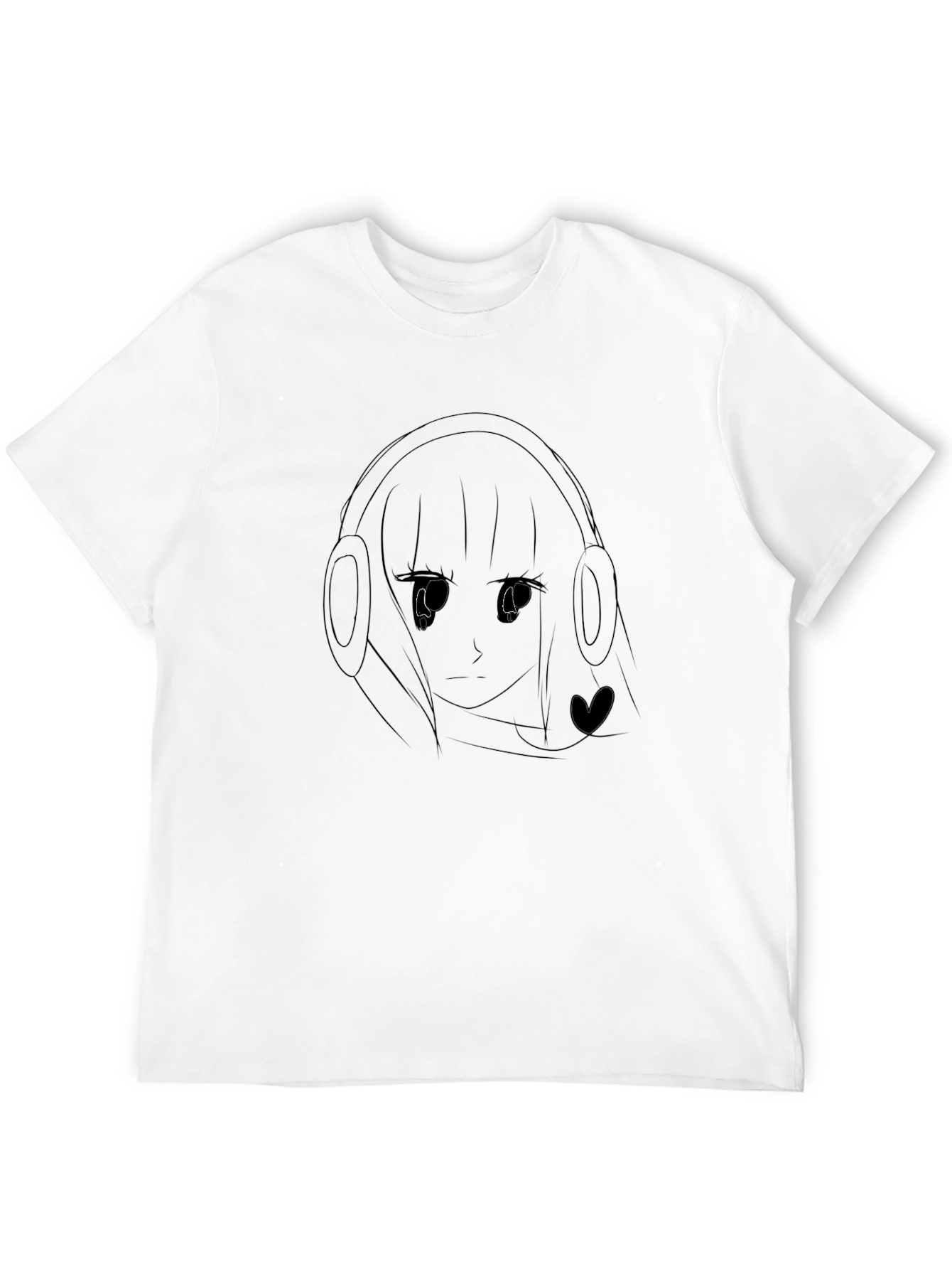 Black Anime Girl Headphones Black T-Shirt view 12