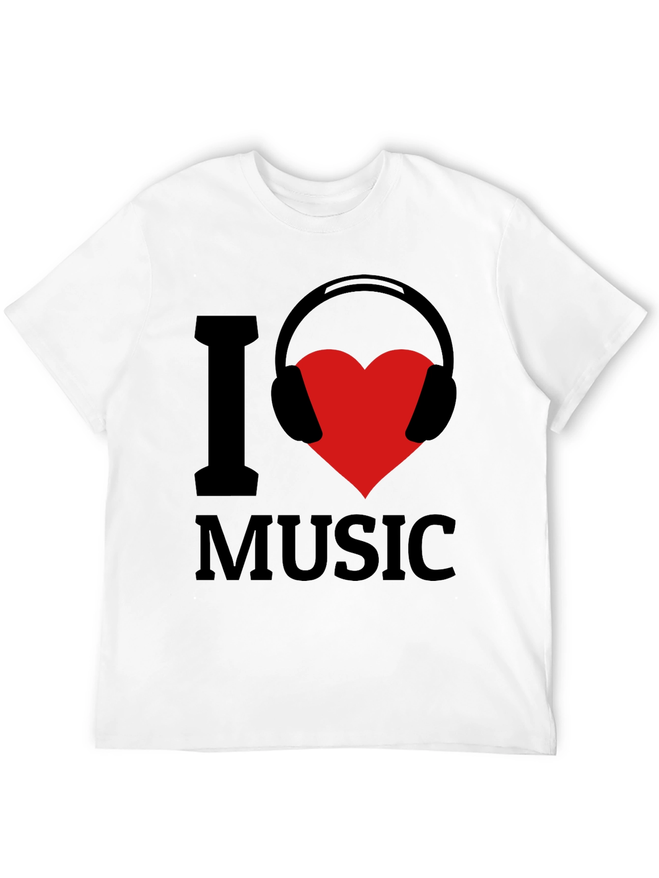 Black I Love Music T-Shirt - Heart Headphones Graphic Tee view 12