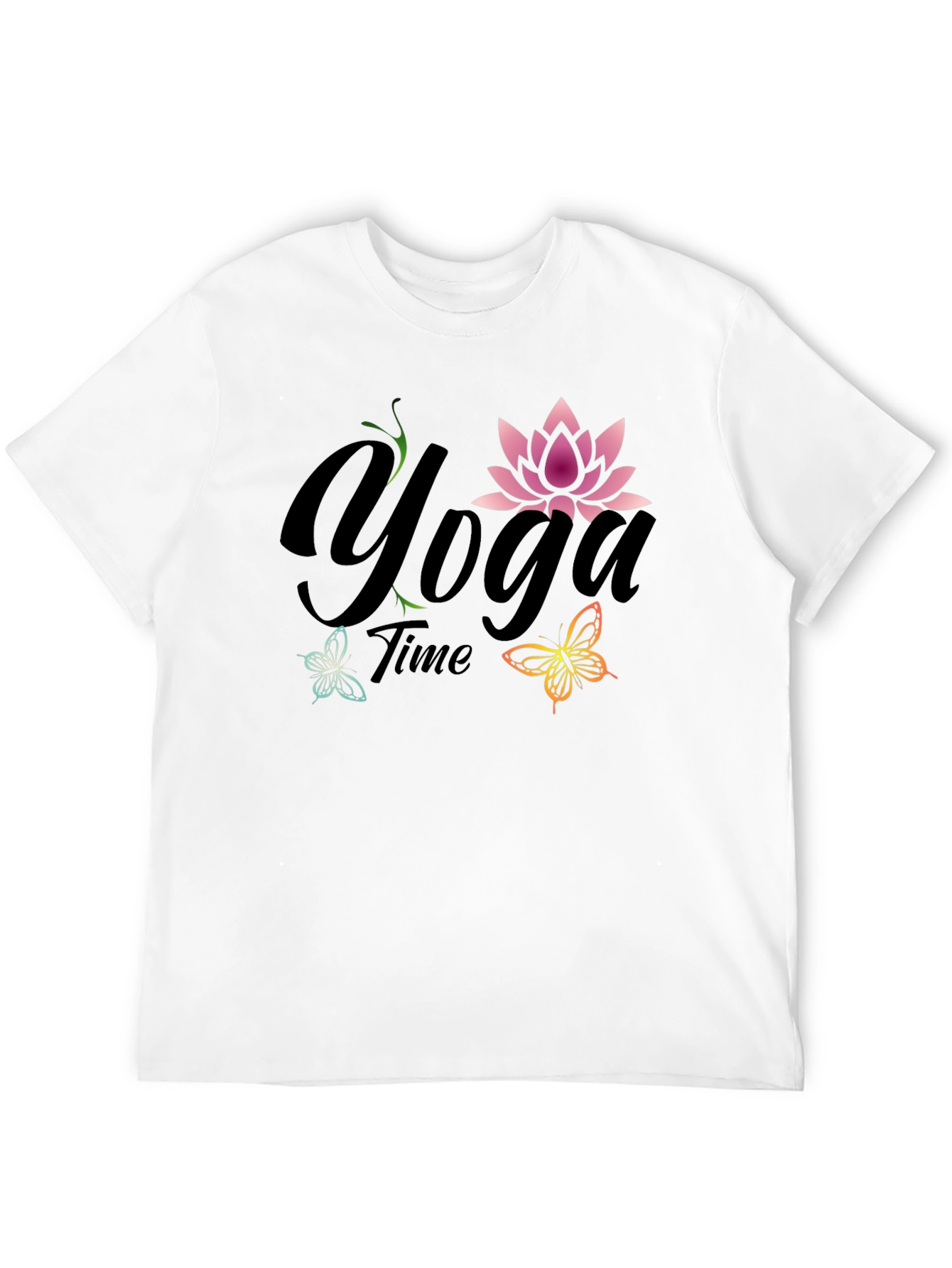 Black Yoga Time T-Shirt - Lotus Flower Butterfly Tee view 12