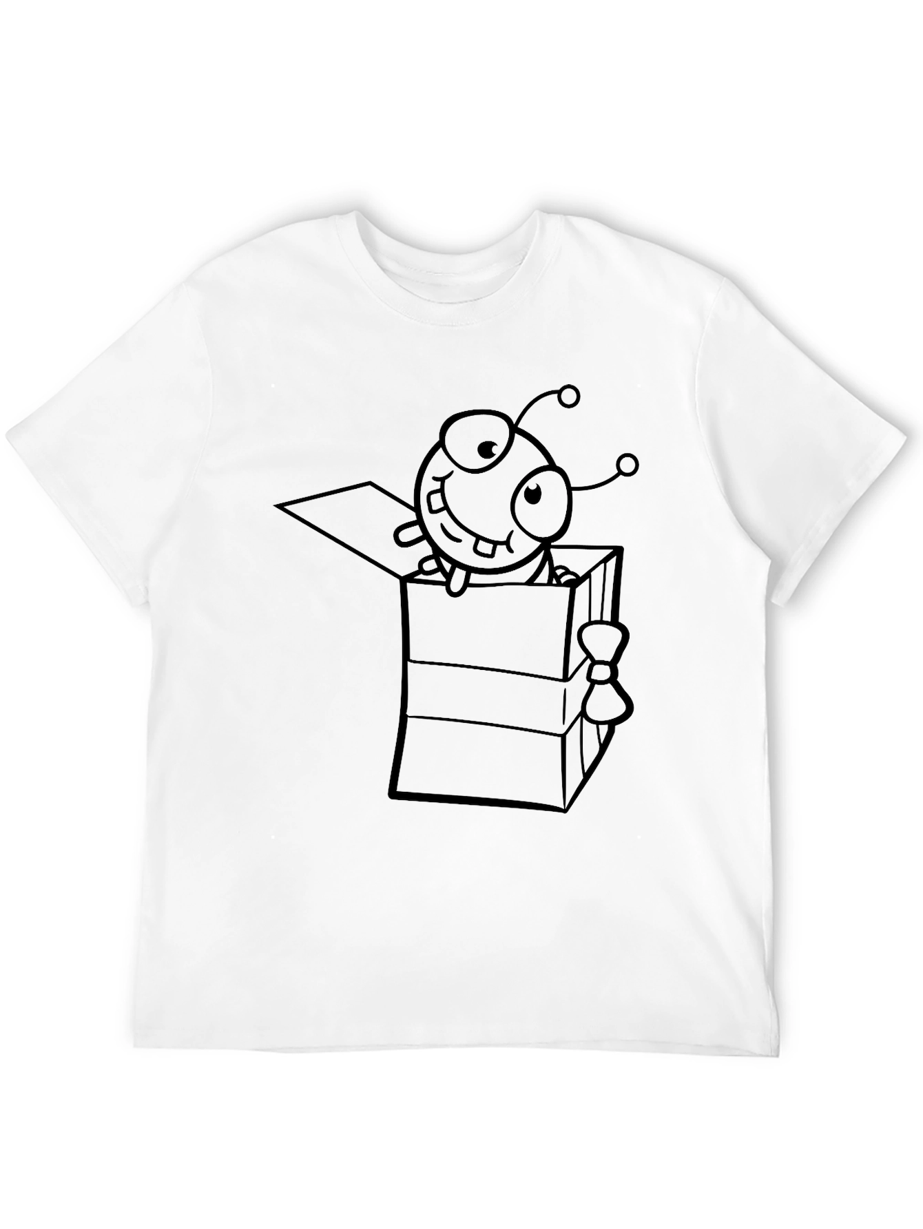 Black Cartoon Alien in a Box Graphic Tee - Black Cotton Casual T-Shirt view 12